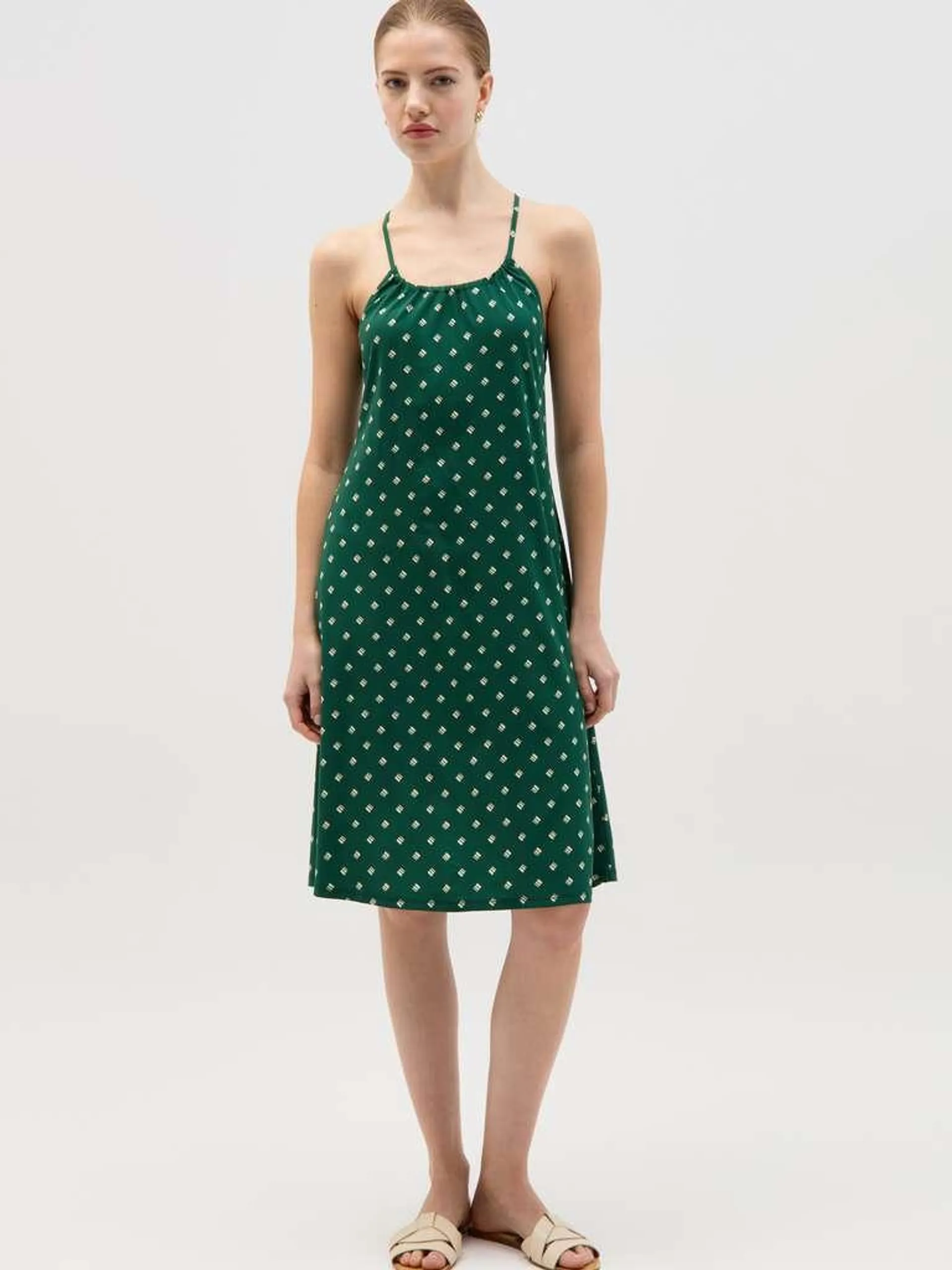 Short dress with spaghetti straps Blanc/vert