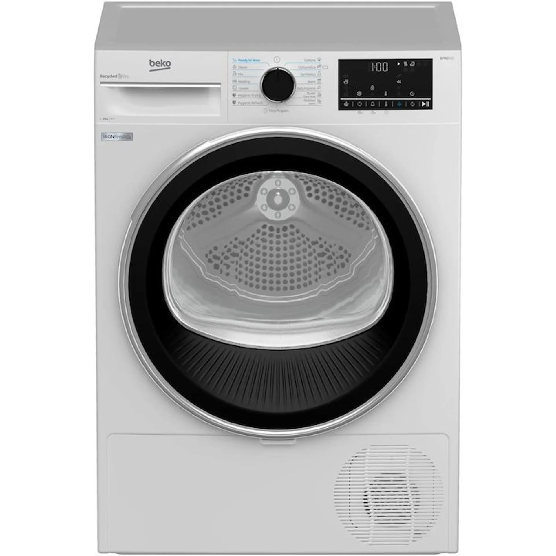 Beko B5T68233 Szárítógép, EcoGentle hőszivattyú, 8 kg, 15 program, A++ osztály, RecycledDry, IronFinish, Hygienic Reresh, SteamCure, Fehér