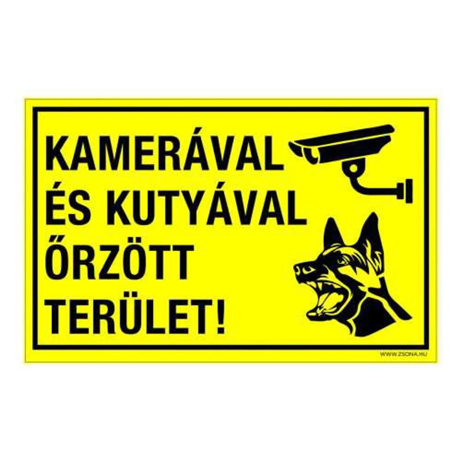 Kamerával és kutyával őrzött terület! Műanyag tábla 160x100 mm