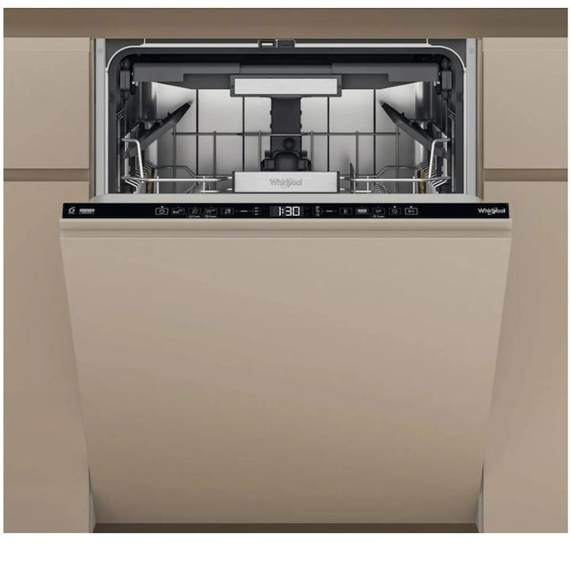 Whirlpool W7IHT40T Beépíthető mosogatógép, 15 teríték, 8 program, 6th Sense Technology, NaturalDry, C energiaosztály, PowerCleanPro, Késleltetett indítás, 60 cm