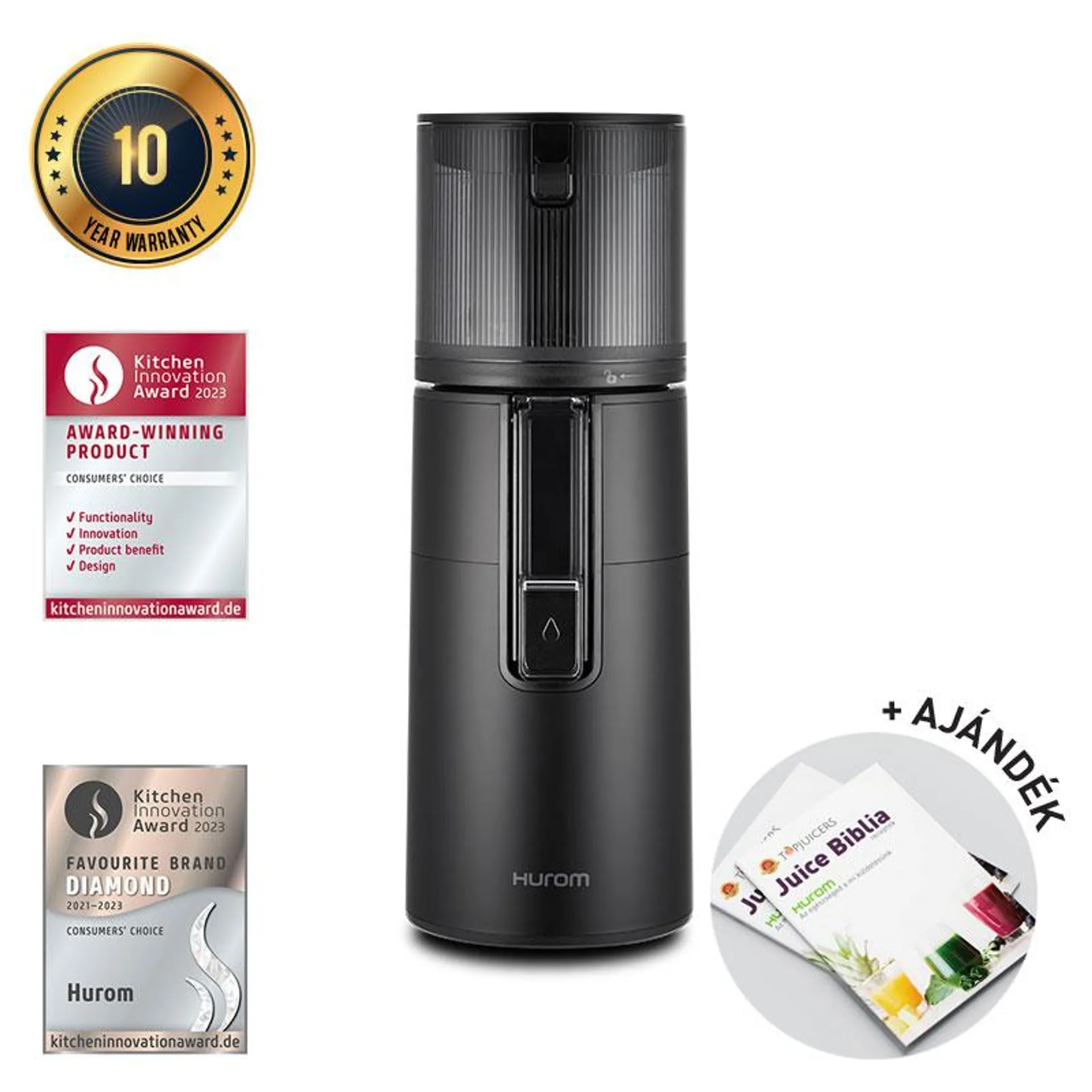 Hurom H400 Slow Juicer (FEKETE) + Juice Biblia