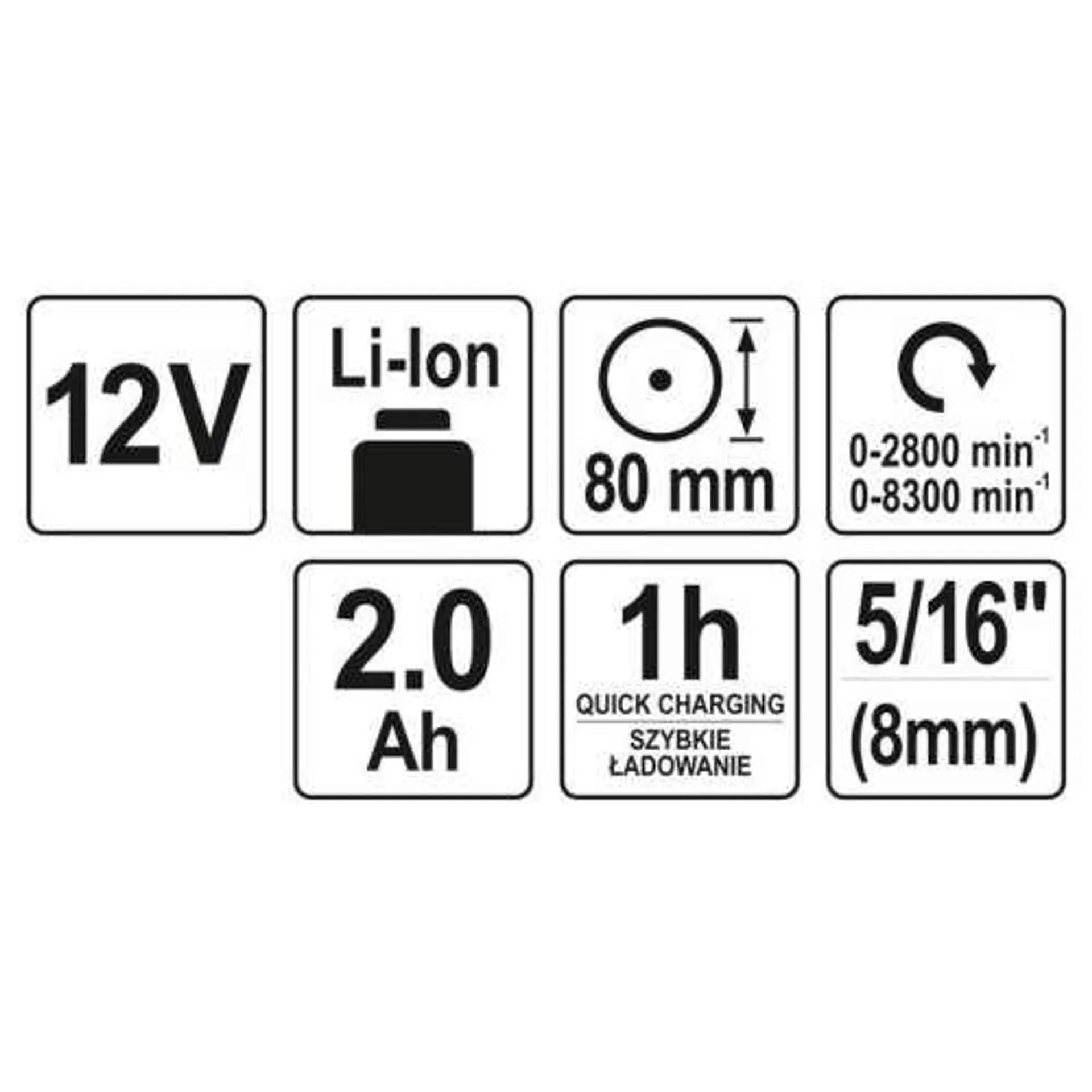YATO Akkus polírozó 80 mm 12 V Li-Ion (1 x 2,0 Ah akku + töltő)