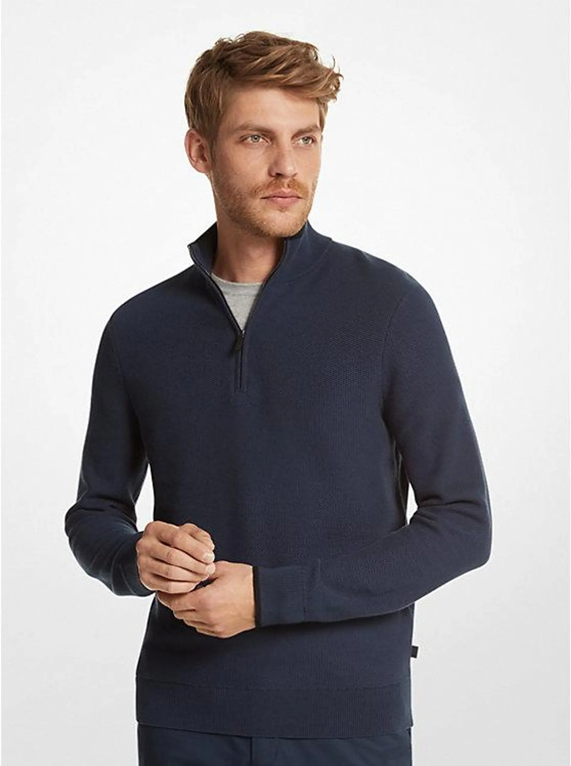 Textured Cotton Half-Zip Sweater