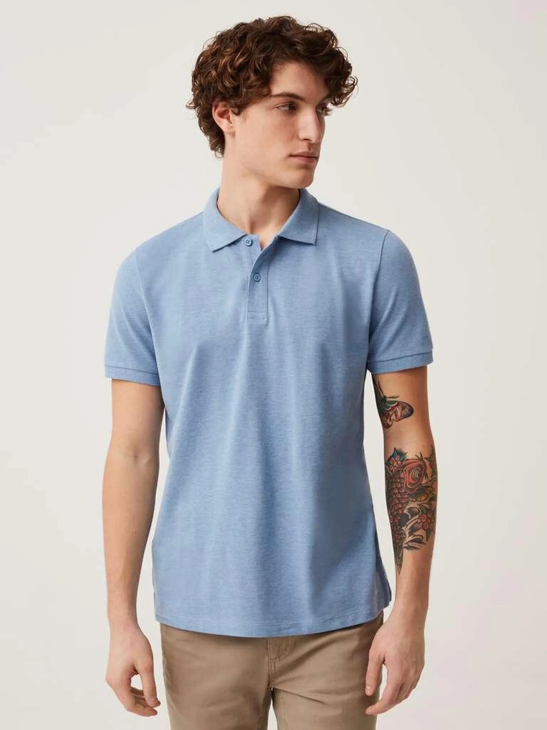 Chambray Blue Polo in piquet mélange