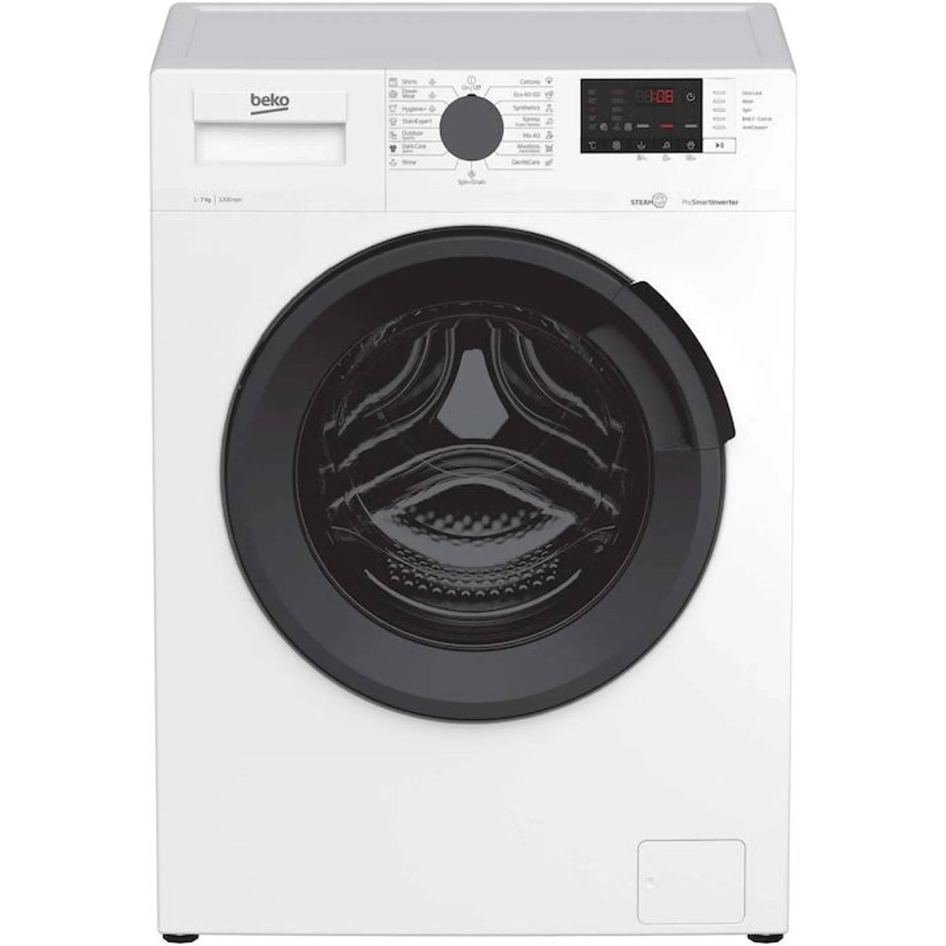 Beko WUE7626XBWST mosógép, 7 kg, 1200 ford./perc, A osztály, Motor ProSmart Inverter, Újrahasznosított kád, SteamCure, Gyerekzár, Fehér