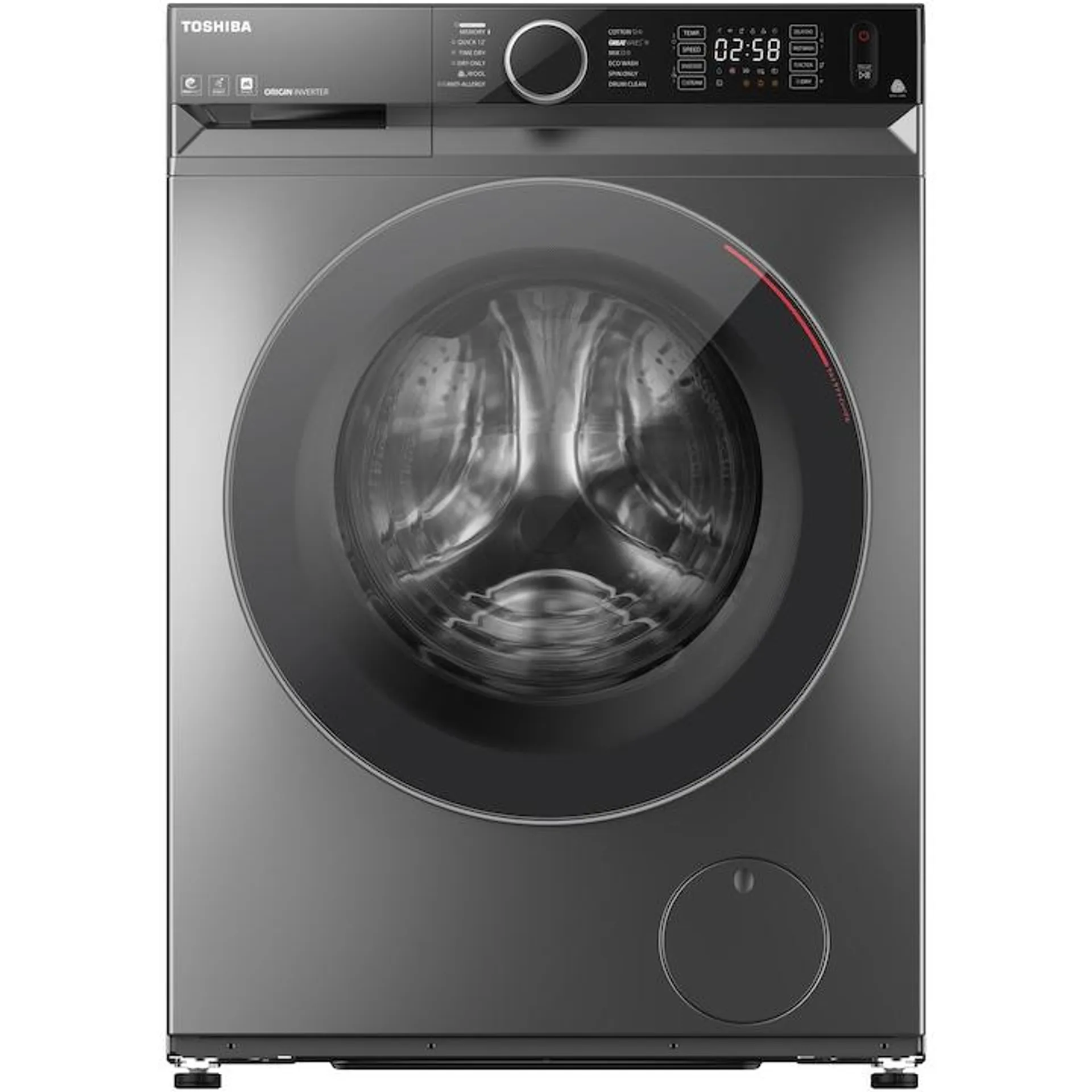 Toshiba TWD-BM110GF4(SK) mosógép szárítóval, 10 kg Mosás, 7 kg Szárítás, 1400 RPM, Sense Dose, Gőz funkció, UFB technológia, Inverter motor, D energiaosztály, Antracit