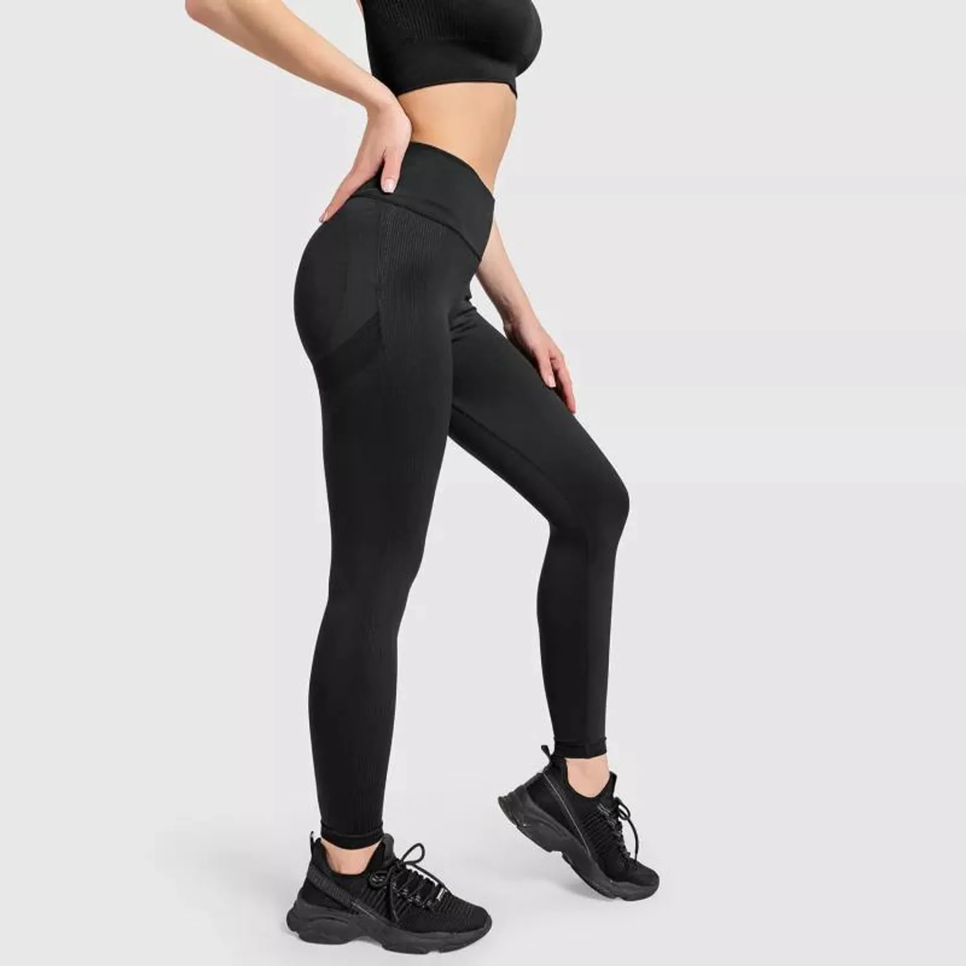 Varrás nélküli leggings Iron Aesthetics Seamless Butt, fekete