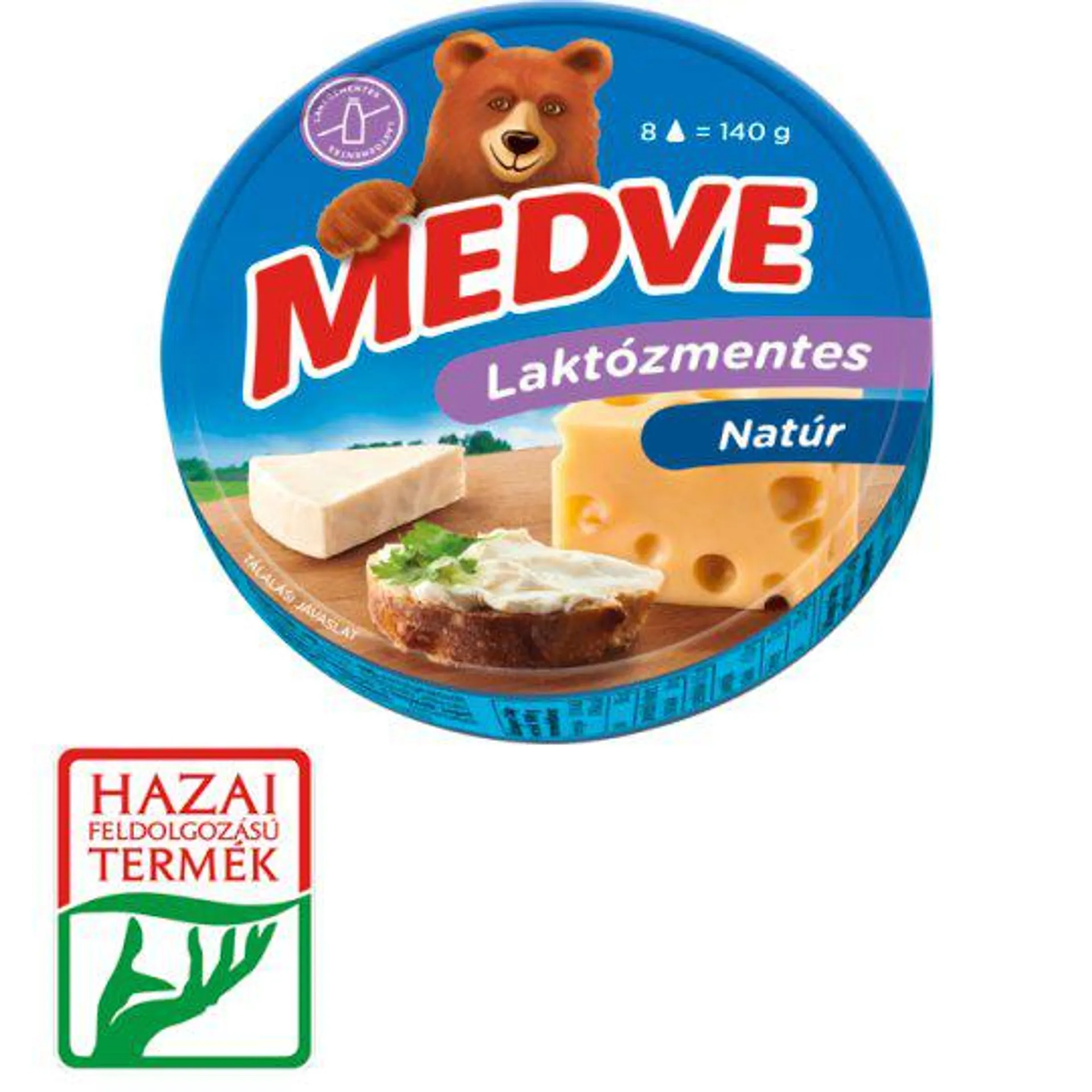 Medve laktózmentes natúr kenhető, félzsíros ömlesztett sajt 8 x 17,5 g (140 g)