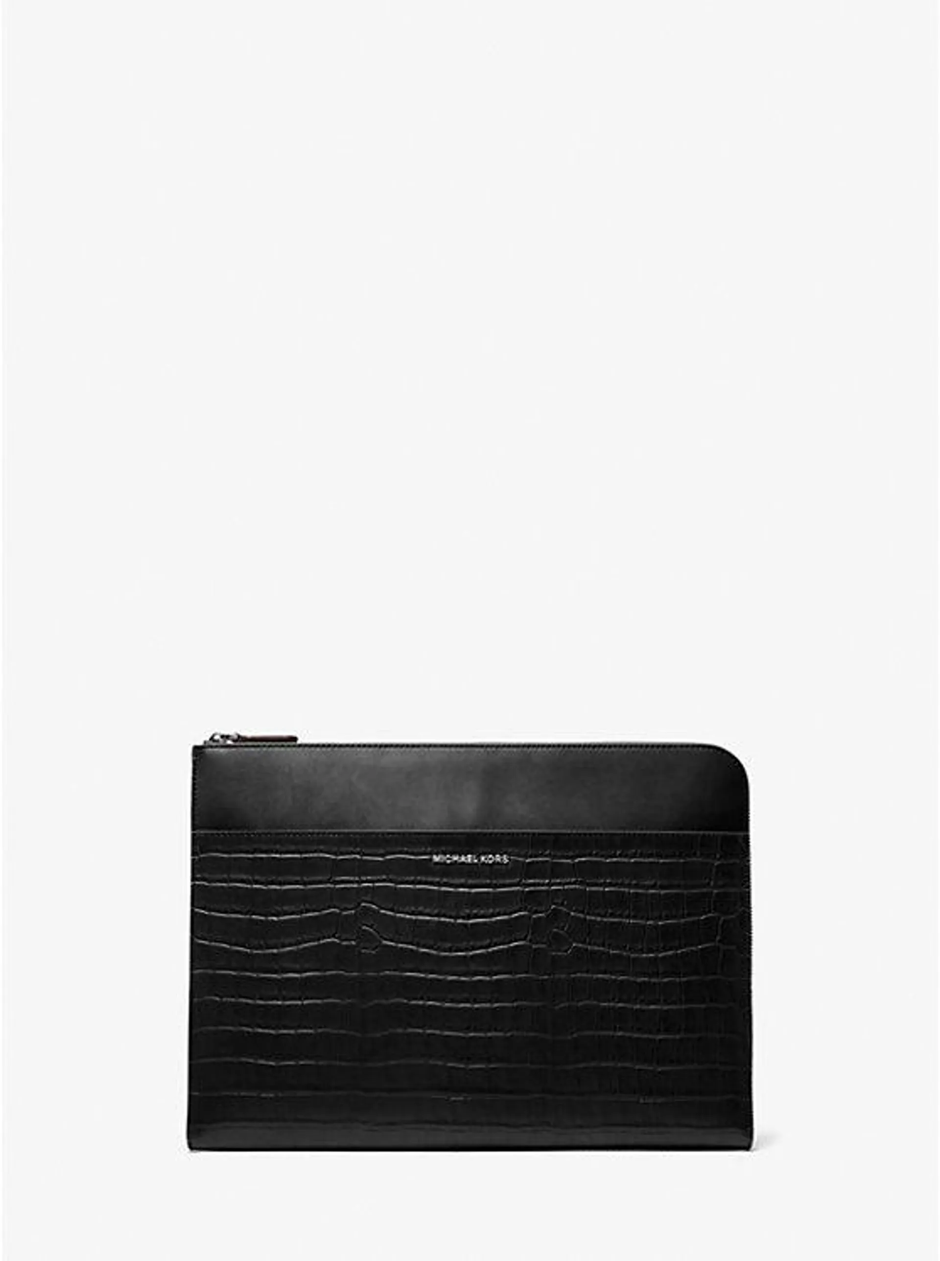 Hudson Crocodile Embossed Leather Laptop Case