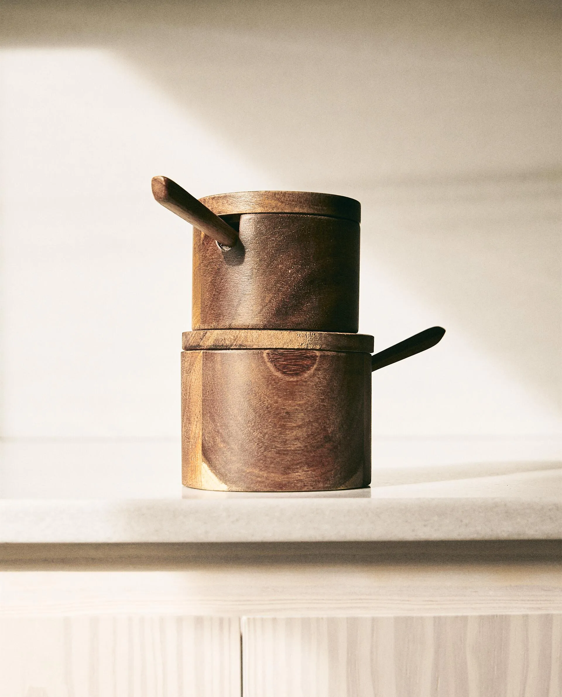 WOODEN SUGAR BOWL WITH SPOON