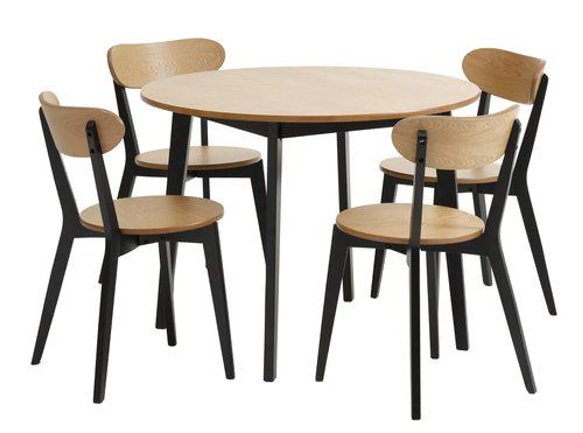 Mesa JEGIND Ø105 roble/negro + 4 sillas JEGIND roble/negro