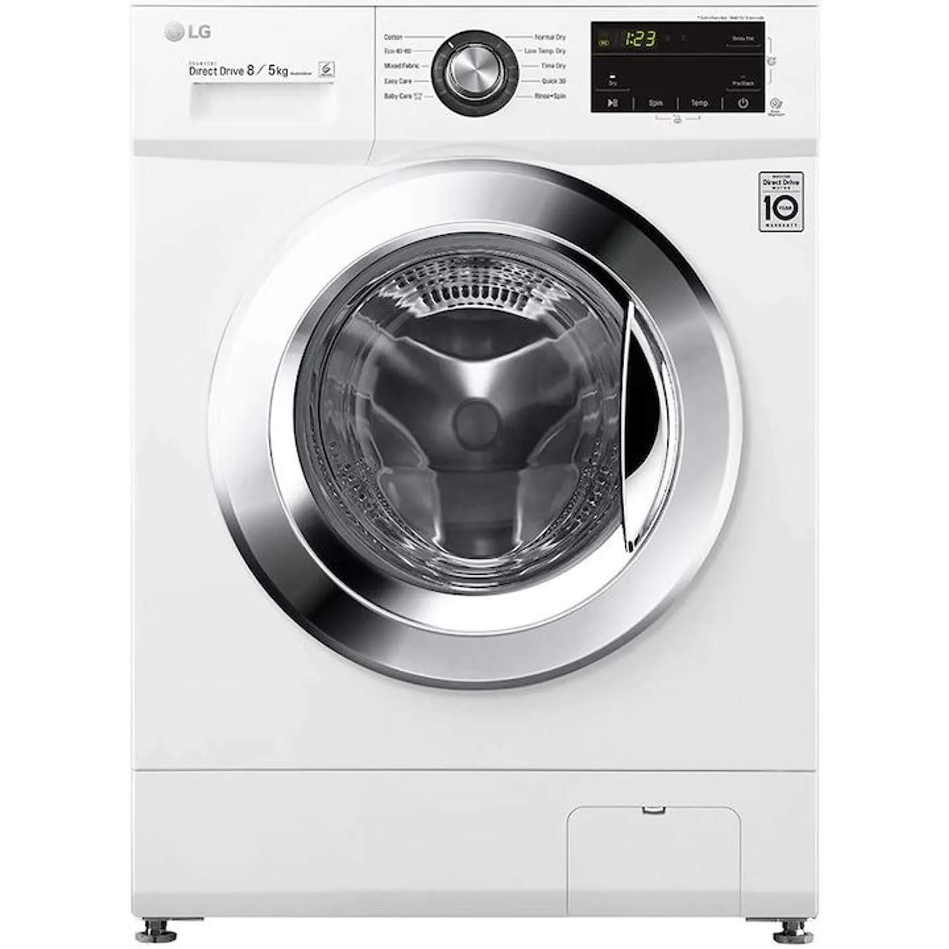 LG F4J3TM5WE Elöltöltős mosó-szárítógép, 8 kg mosás, 5 kg szárítás, 1400 ford/perc, Direct Drive, D energiaosztály. Fehér