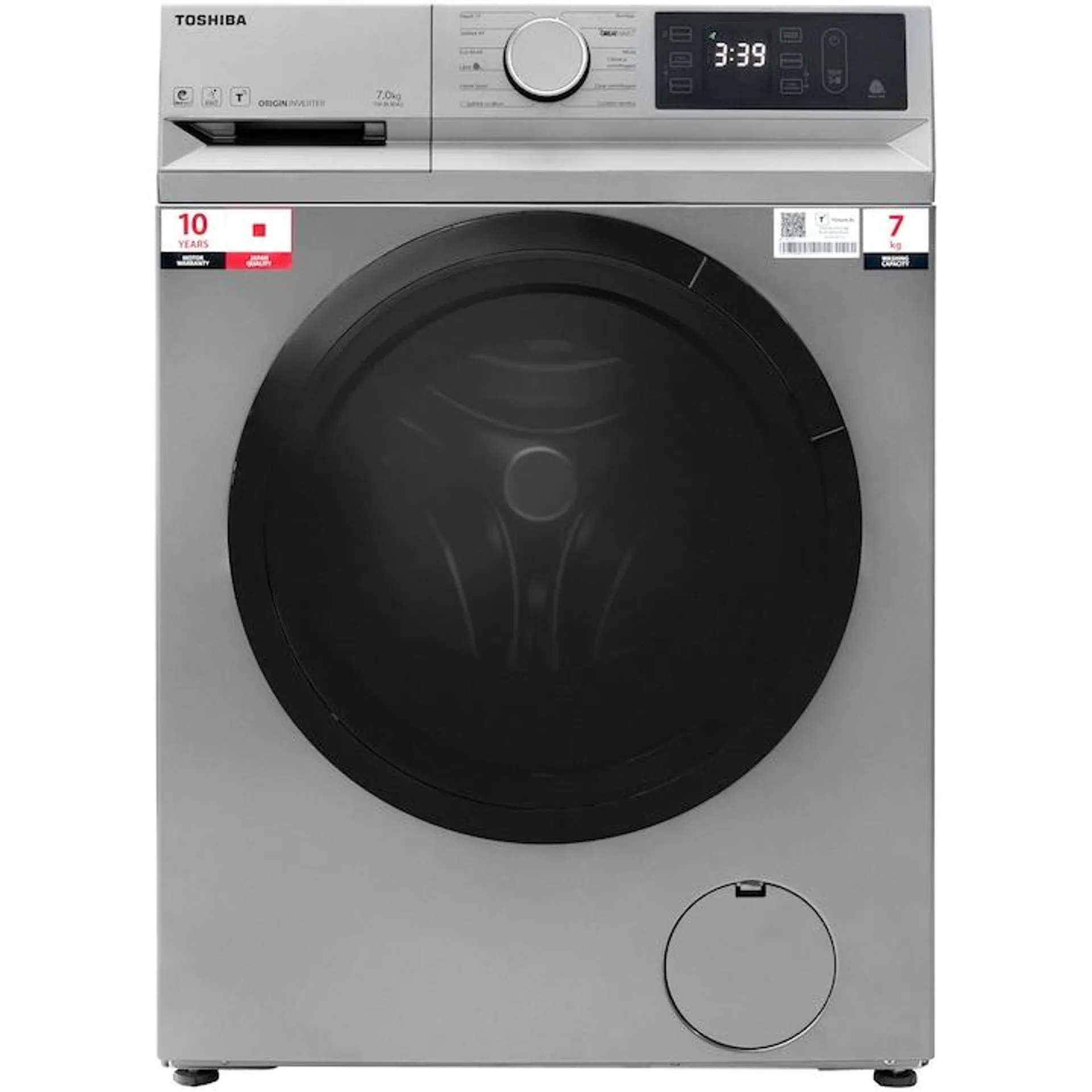 Toshiba TW-BL80A2SK, mosógép, 7 kg, 1200 RPM, B energiaosztály, kijelző, Ultra Fine Bubble, Gőzmosás, Wi-Fi, Ezüst