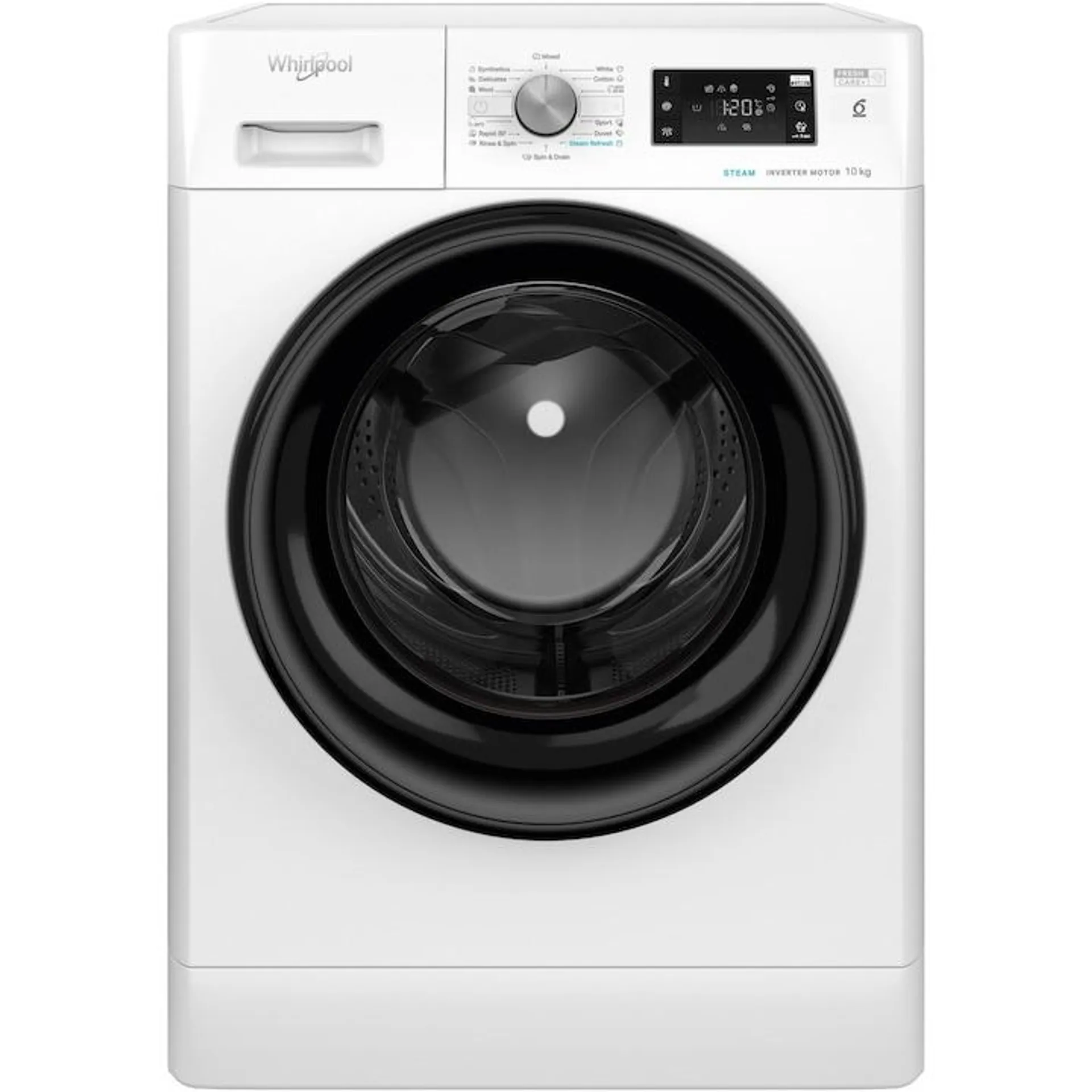 Whirlpool FreshCare+ FFB10469BVEE Mosógép, 10kg, 1400 ford/perc, Steam Refresh, 6th Sense technology, Inverter Motor, A energiaosztály, Fekete/Fehér