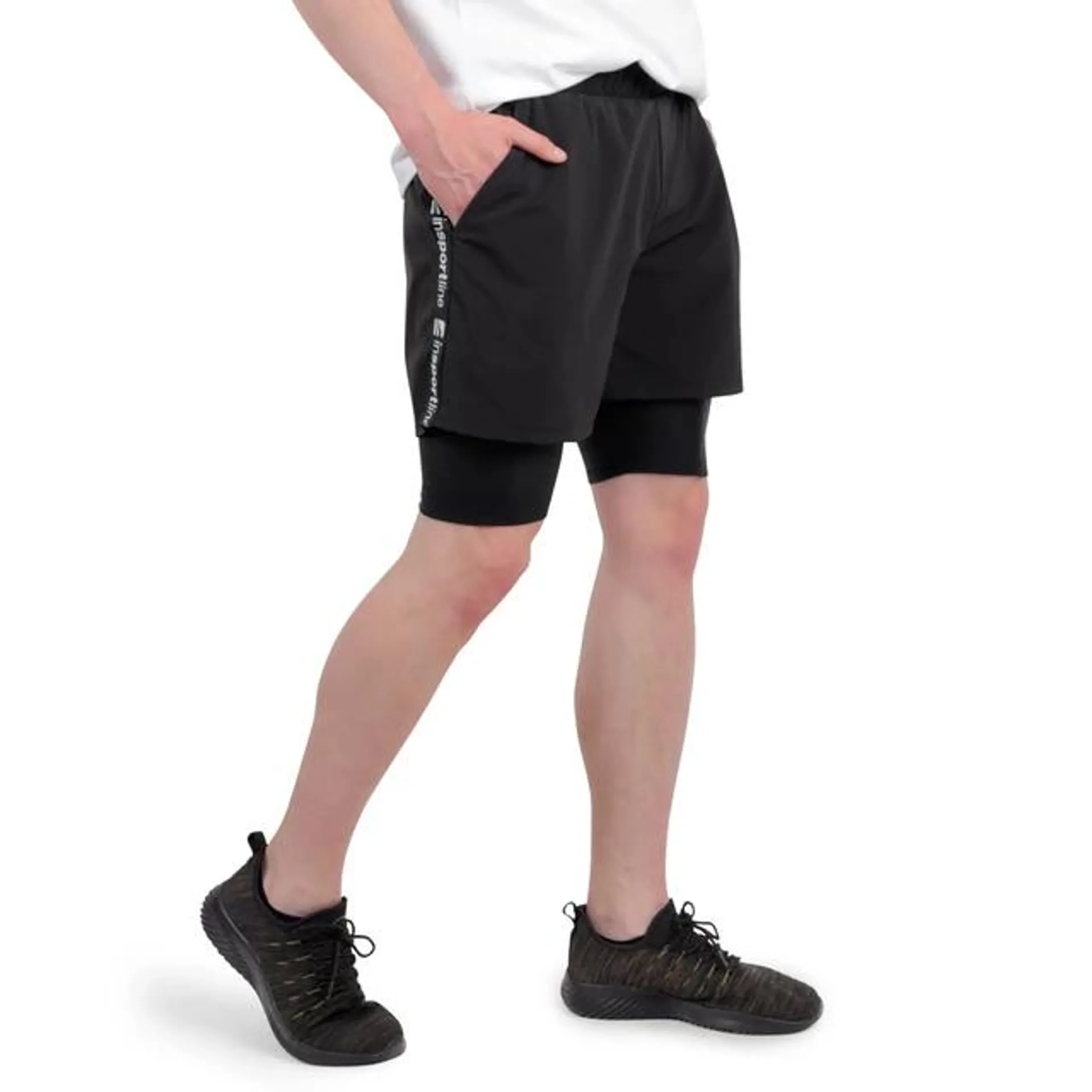 Férfi rövidnadrág 2in1 inSPORTline Closefit Short - fekete (Termékkód: 24018)