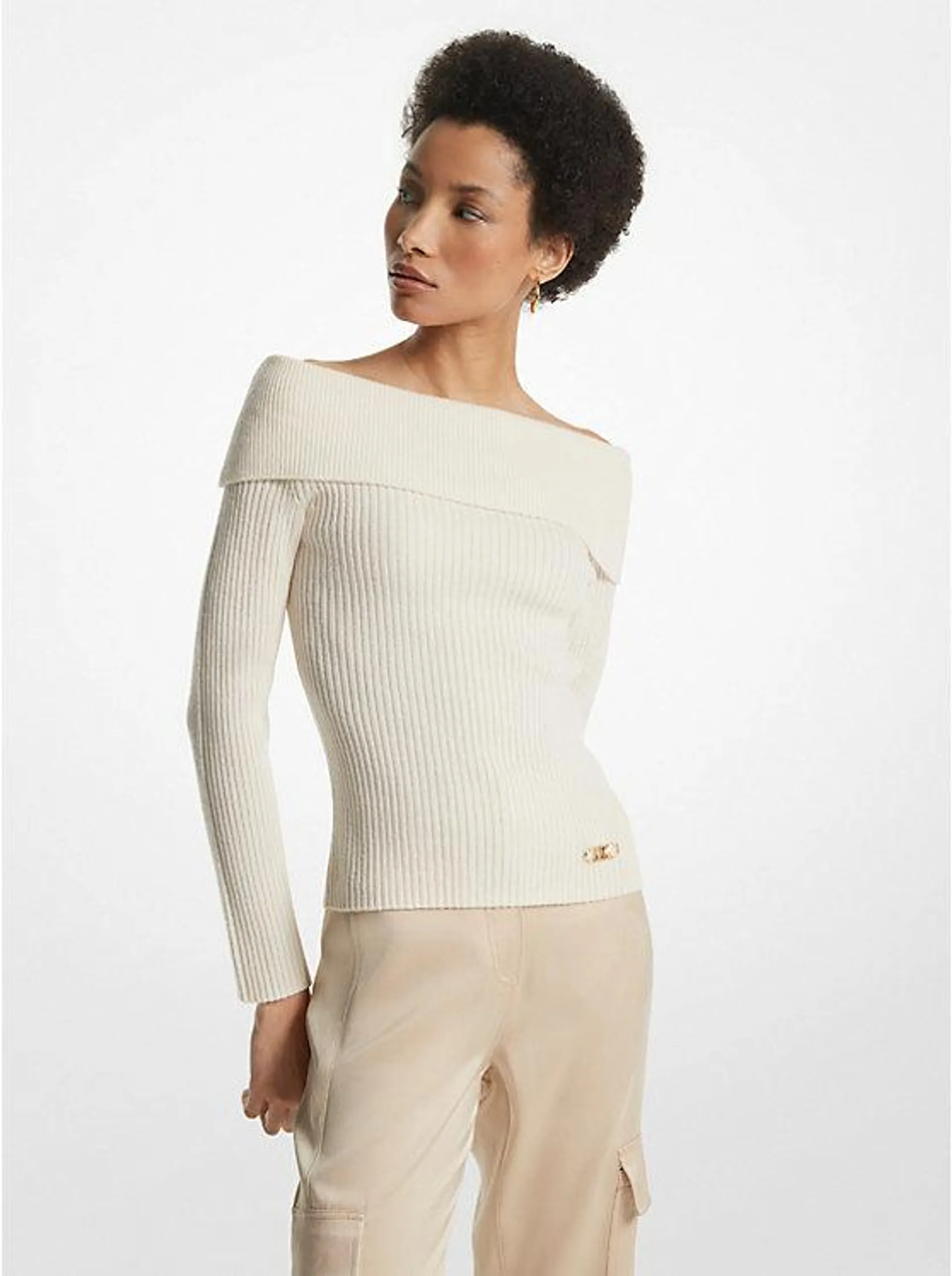 Merino Wool and Cashmere Off-The-Shoulder Sweater