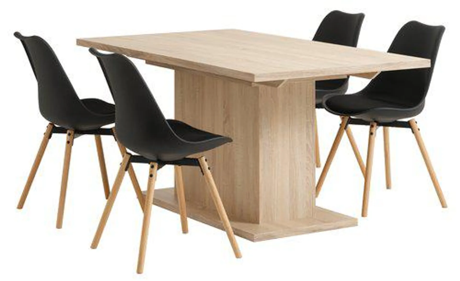 BIRKELSE H160/200 asztal tölgy + 4 KASTRUP szék fekete