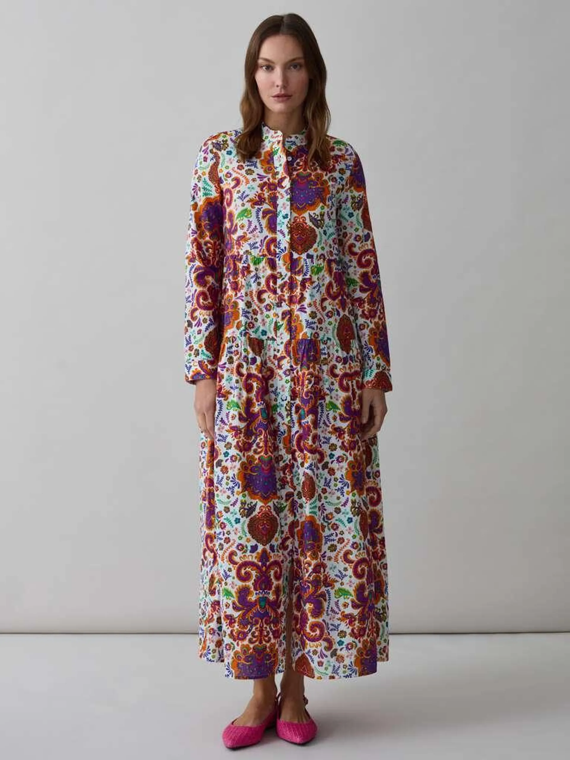 Orange/Purple Long shirt dress with print