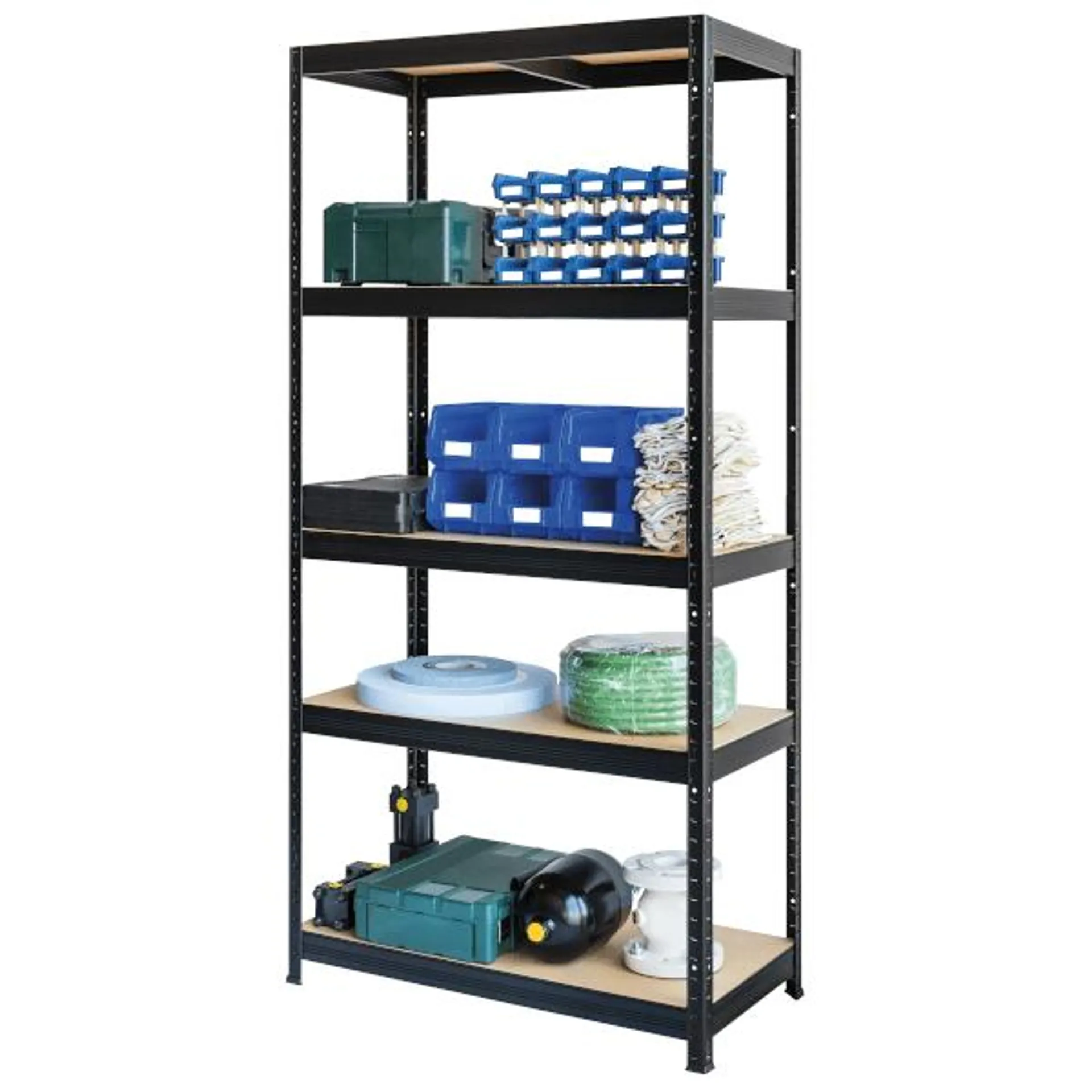 PREMIUMSHELF FÉMPOLC 5 FA POLCCAL PORSZÓRT FEKETE 180X90X45CM TEHERBÍRÁS:275KG/POLC ÖSSZTEHERBÍRÁS:1375KG