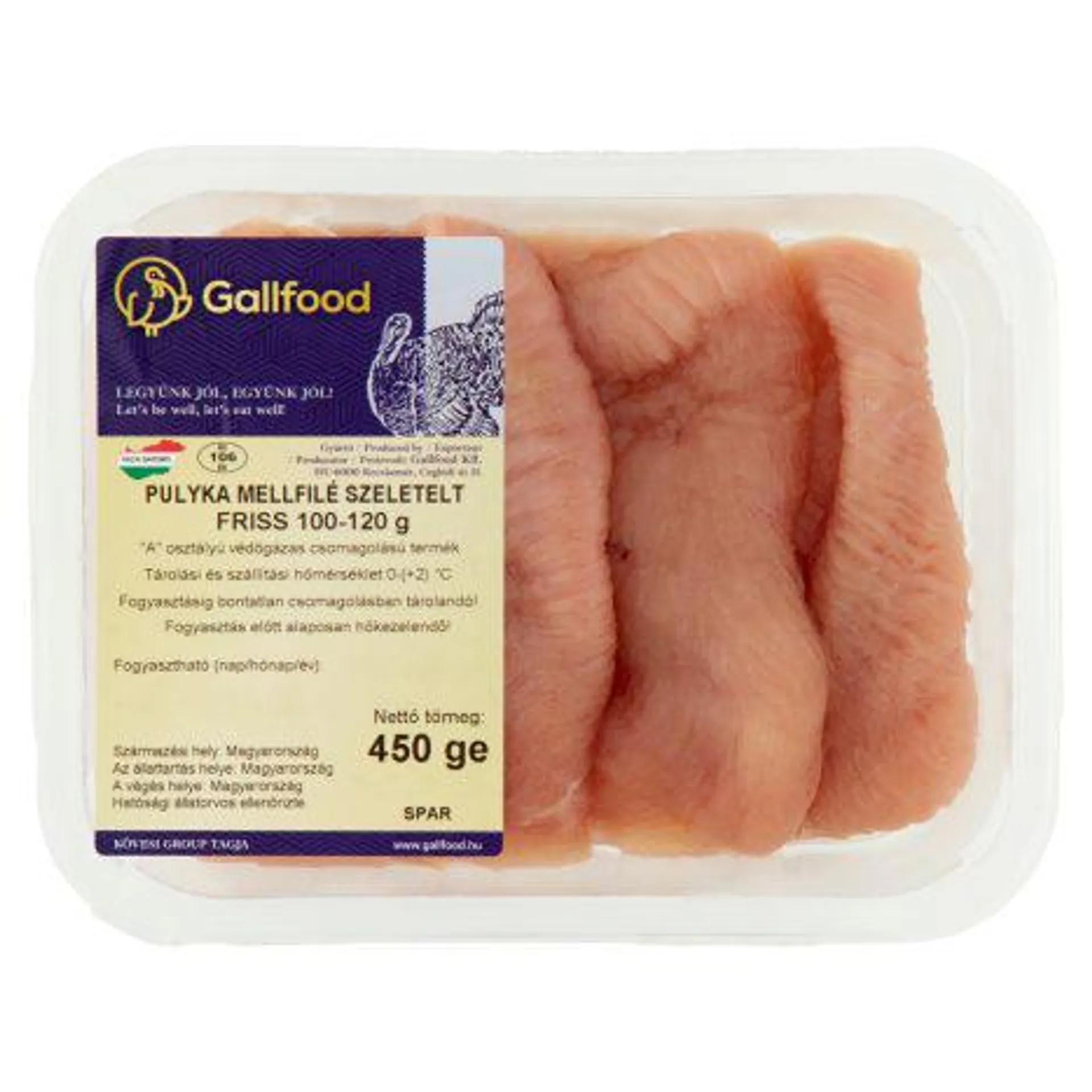 Gallfood friss, szeletelt pulyka mellfilé 450 g