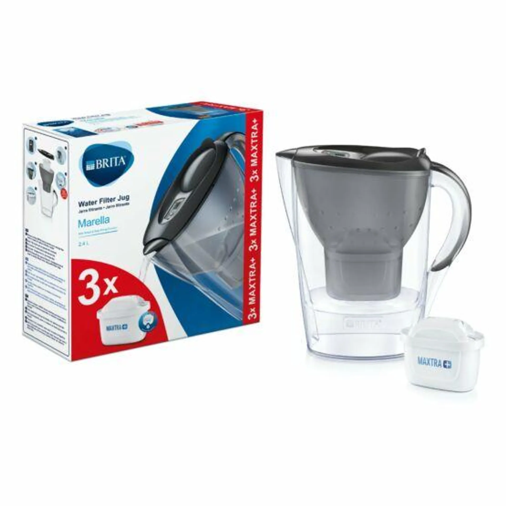 Brita Marella Cool Grey (2,4l) vízszűrő kancsó induló csomag, 3 db szűrőbetéttel