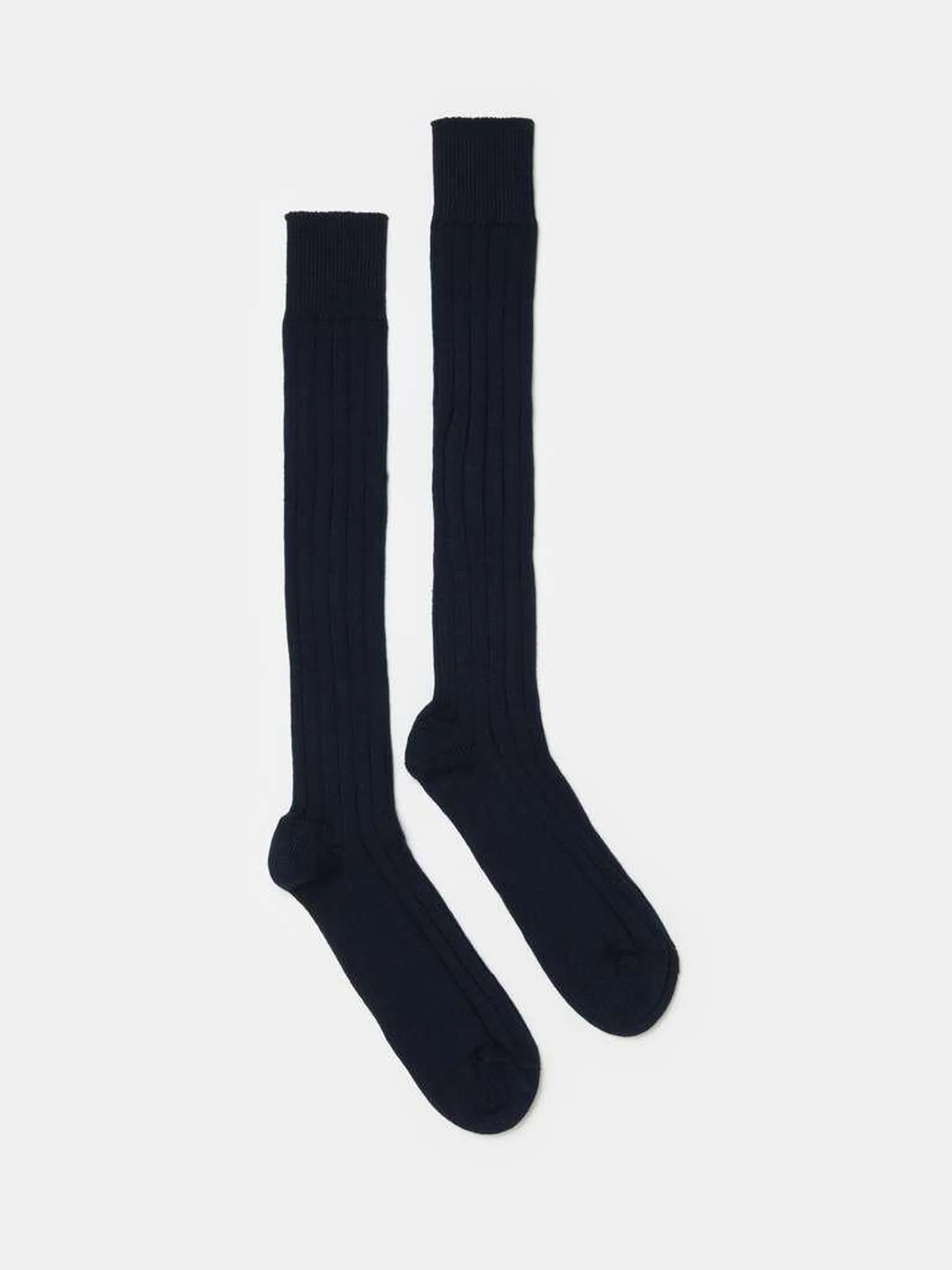 Night Blue Long ribbed cotton socks