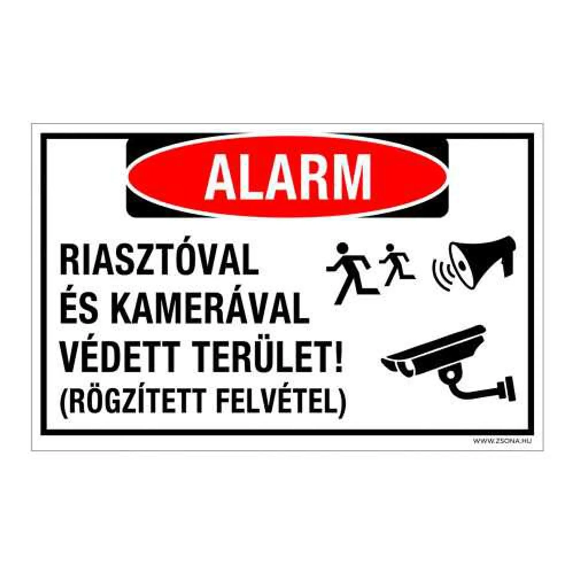 Riasztóval és kamerával védett terület! Műanyag tábla 160x100 mm