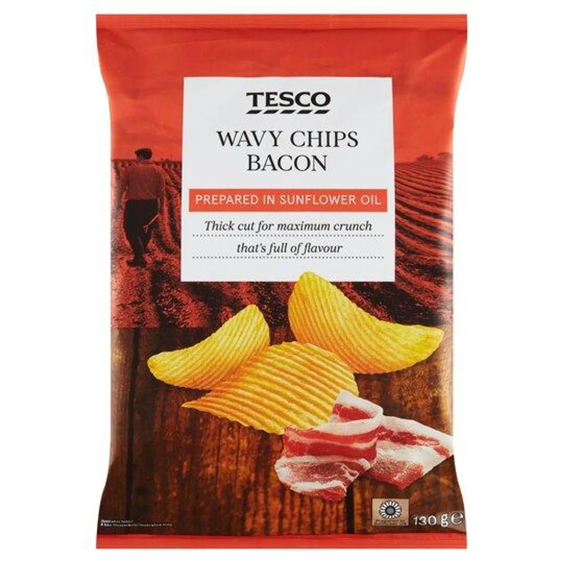 Tesco bacon ízű hullámos burgonyachips 130 g