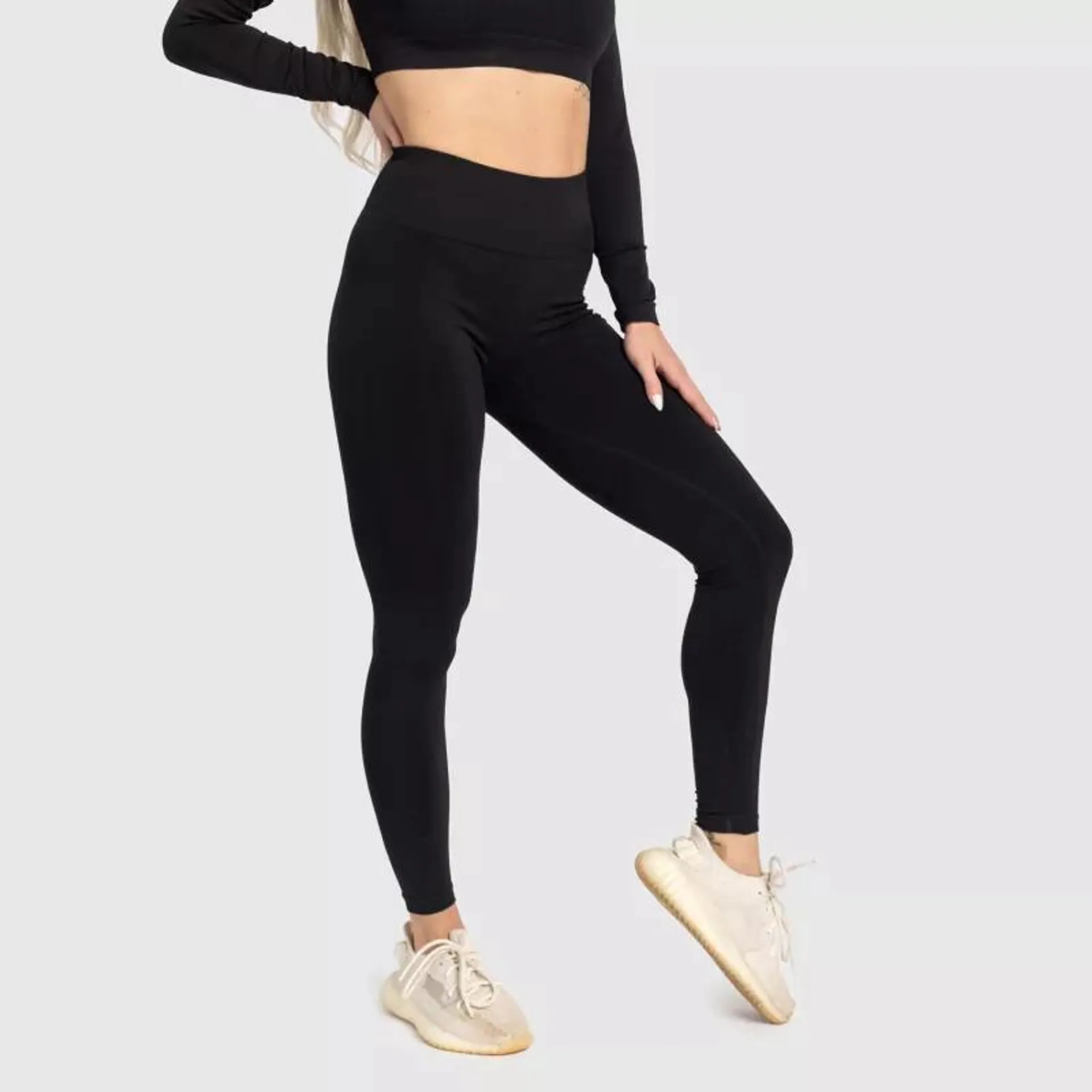 Magasderekú varrás nélküli leggings Iron Aesthetics Solid, fekete