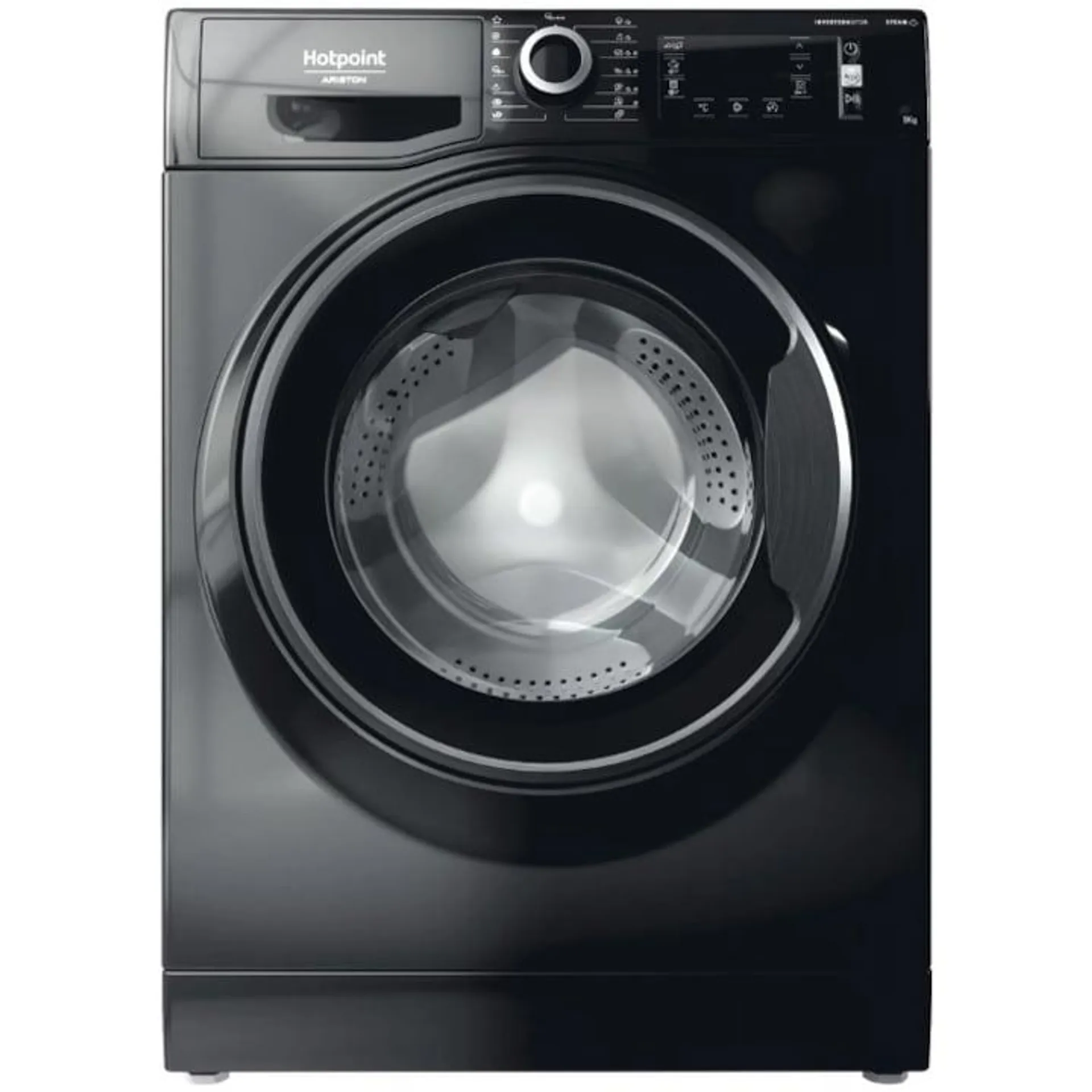 Hotpoint Natis NLCD946BSAEUN mosógép, 9 kg, 1400 ford./perc, A osztály, inverteres motor, gőzfrissítés, gőzhigiénia, LCD kijelző, fekete