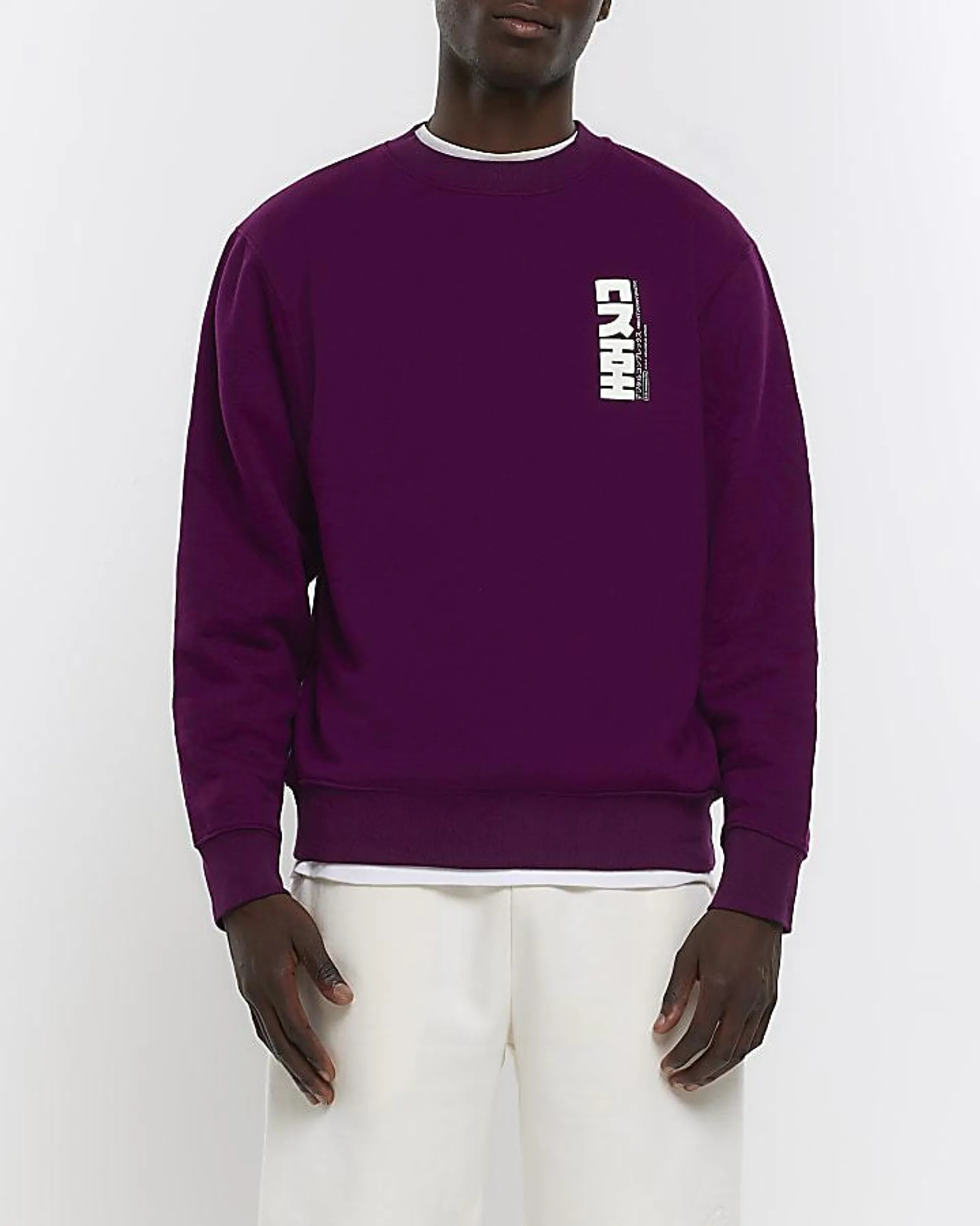 Purple regular fit japanese graphic sweatshir