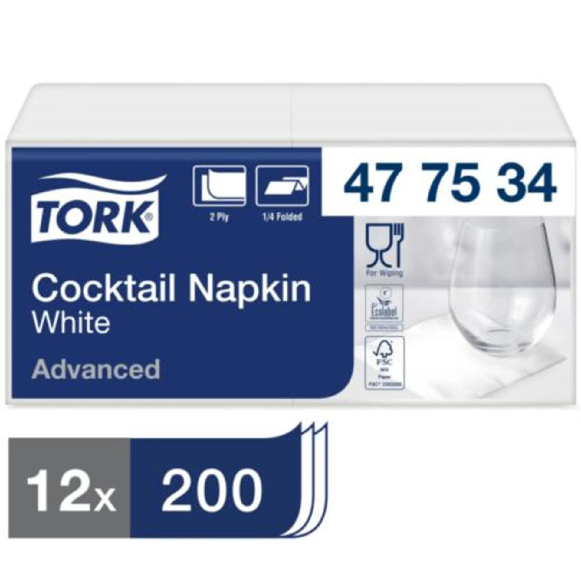 Tork Cocktail Napkin White 23x23cm