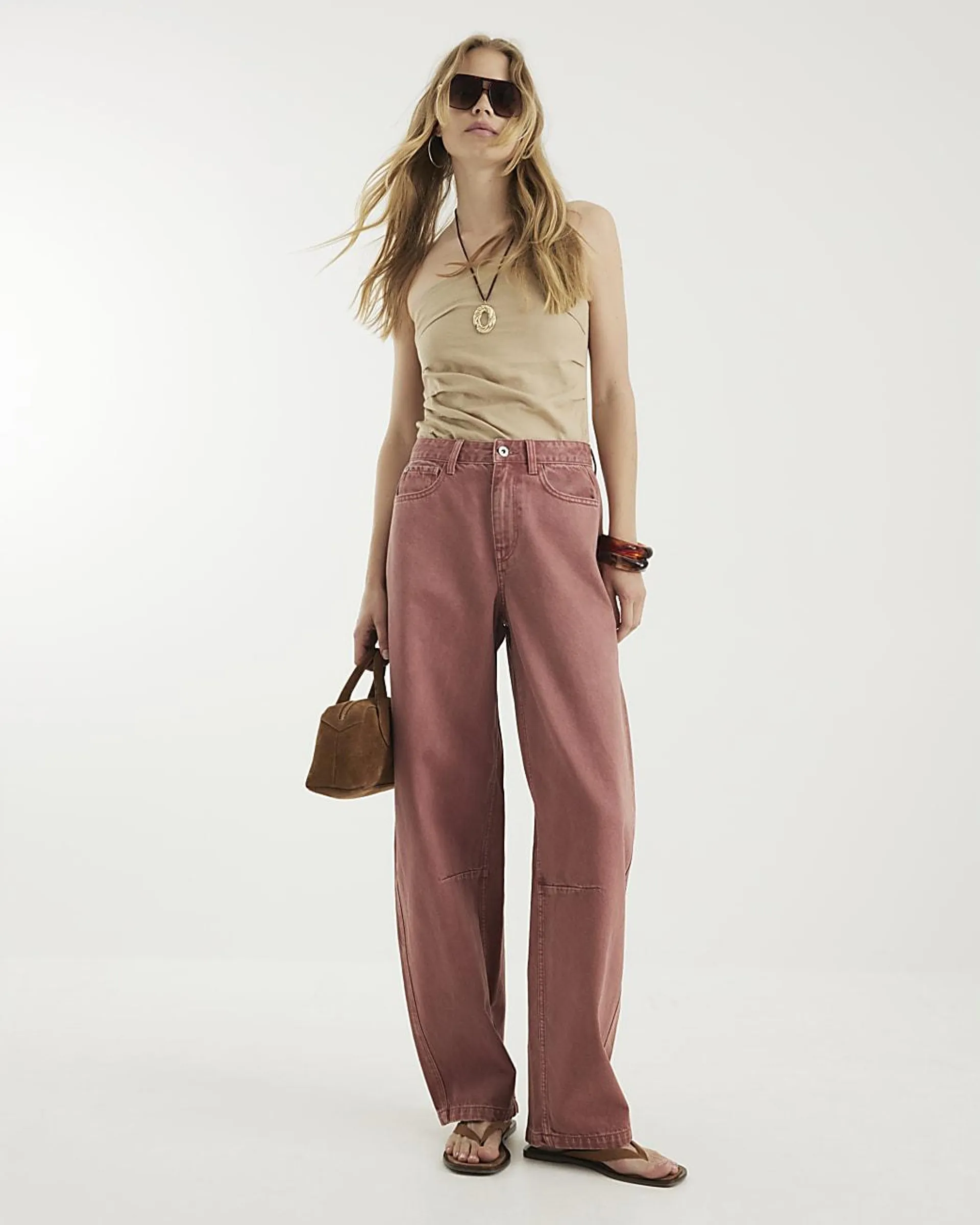 Pink High Rise Balloon Leg Jeans