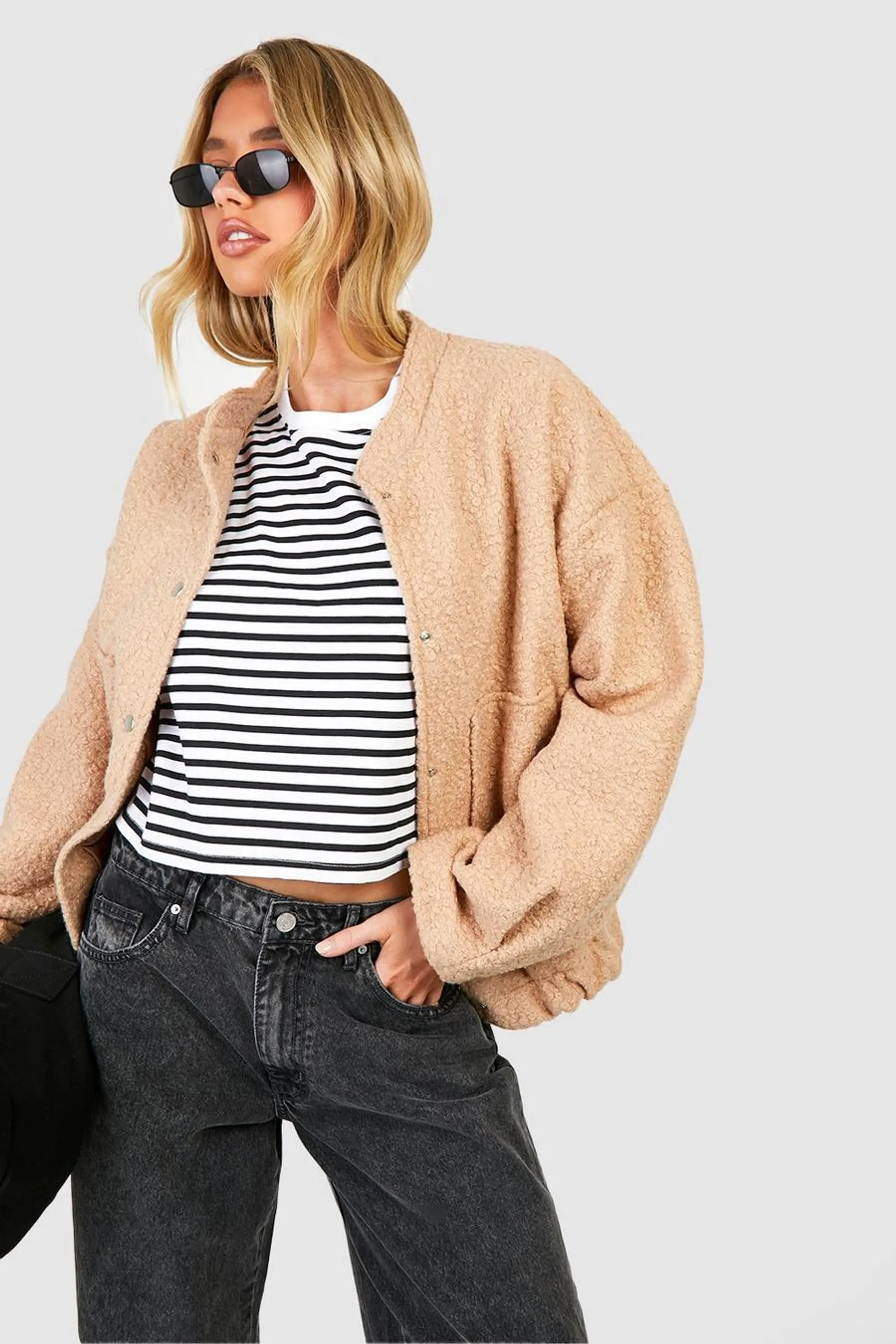 Textured Oversized Bomber Jacket