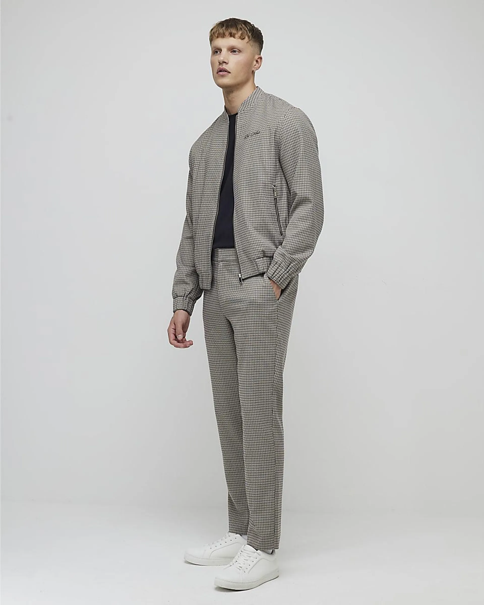 Brown Slim Fit Check Smart Trousers