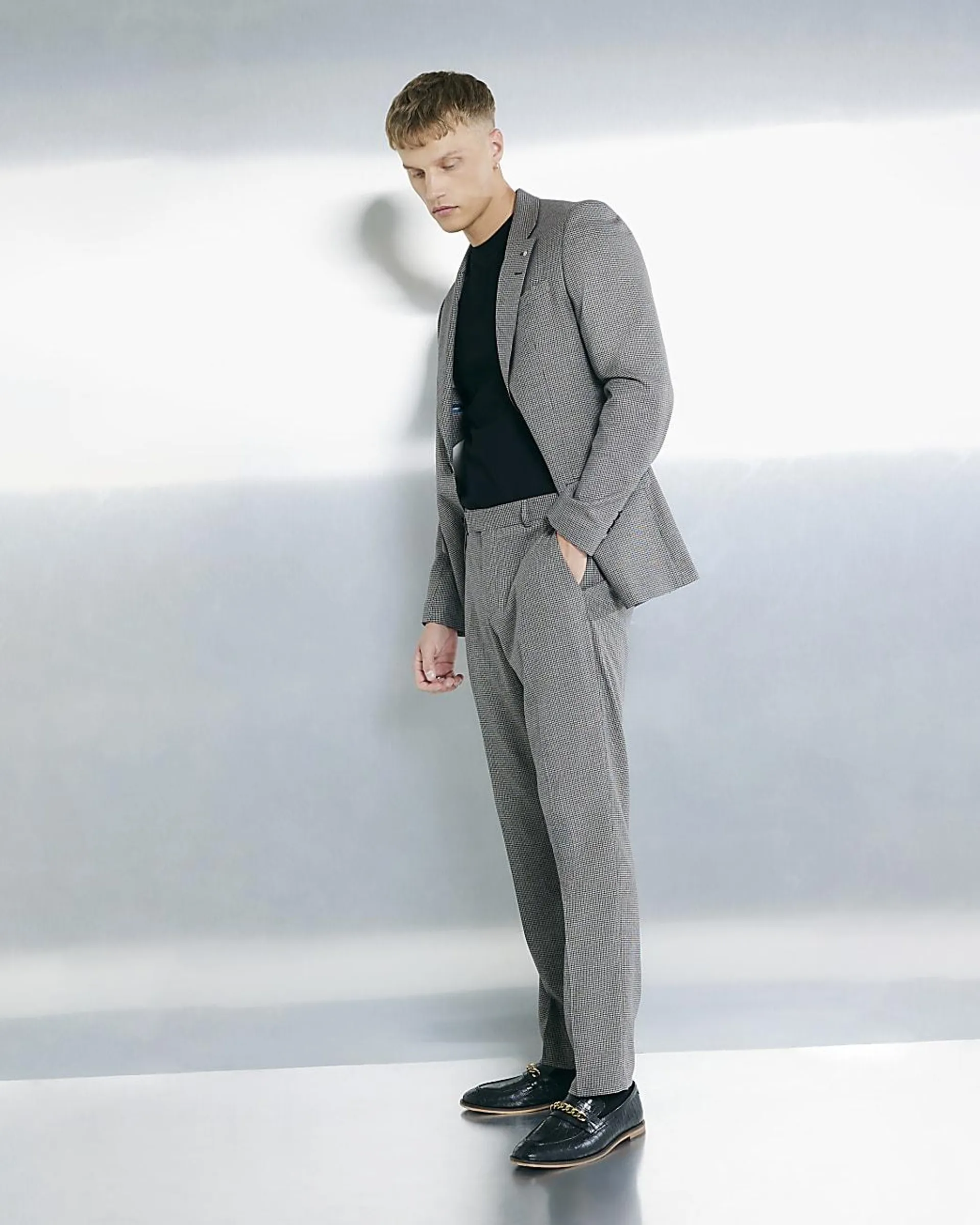 Brown Tailored Fit Check Suit Trousers