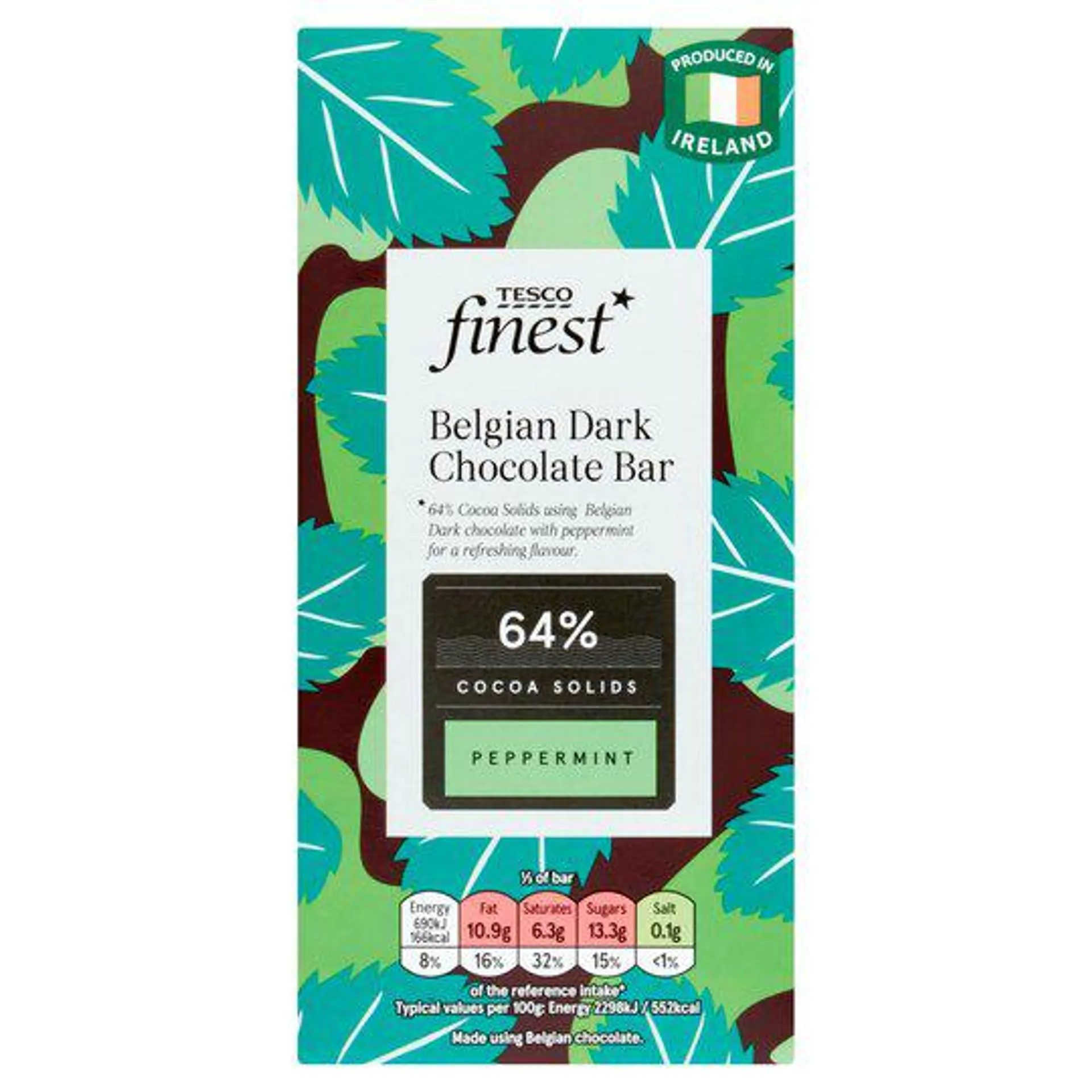 Tesco Finest Belgian Dark Chocolate Peppermint Bar 90G