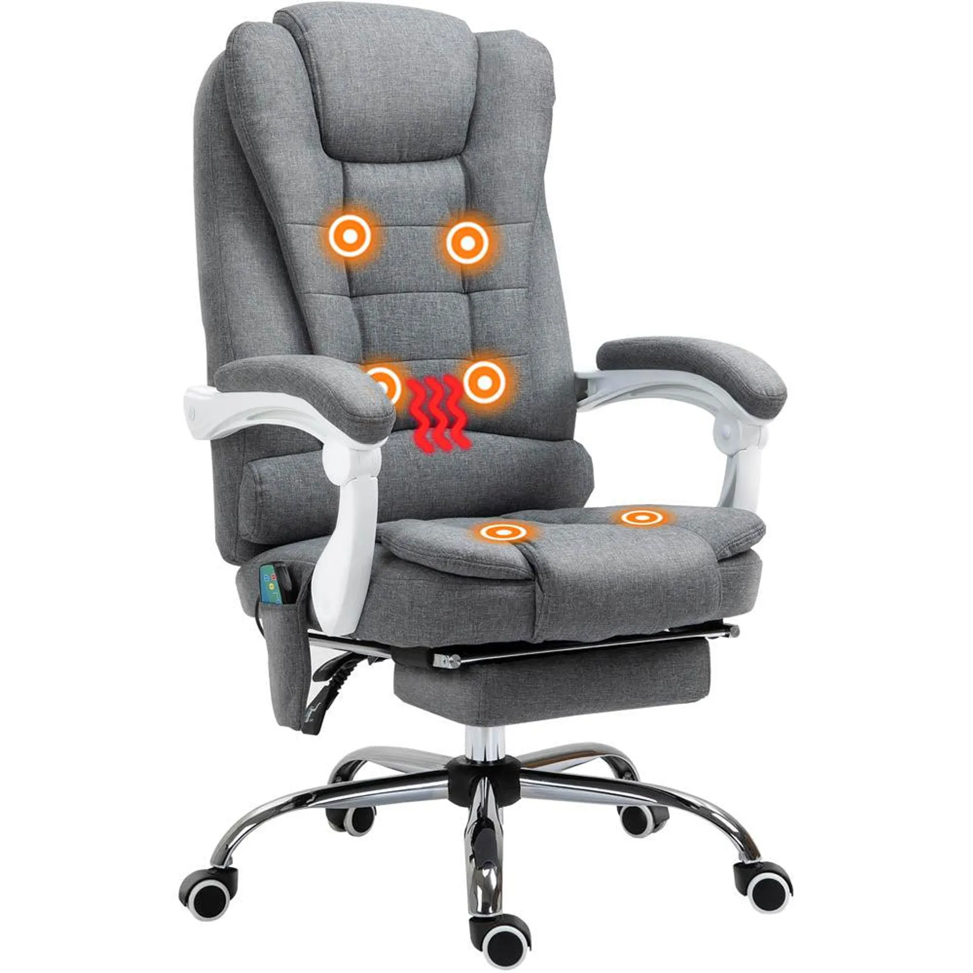 ProperAV Extra Ergonomic Adjustable Reclining Executive Office Chair with Heated 6 Point Vibration Massage Function & Footrest - Grey