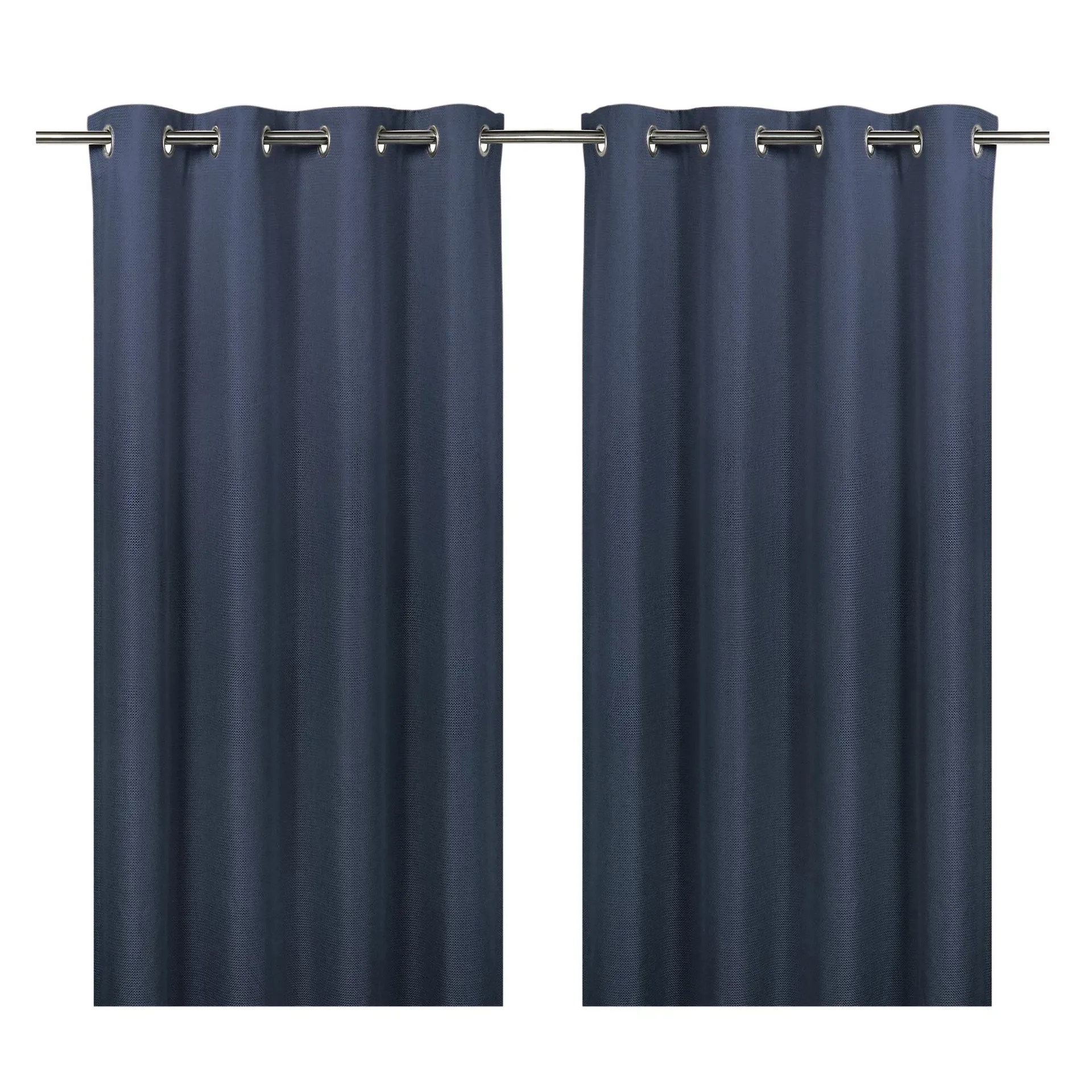 Moggo Navy Chevron Lined Eyelet Curtain (W)228cm (L)228cm, Pair