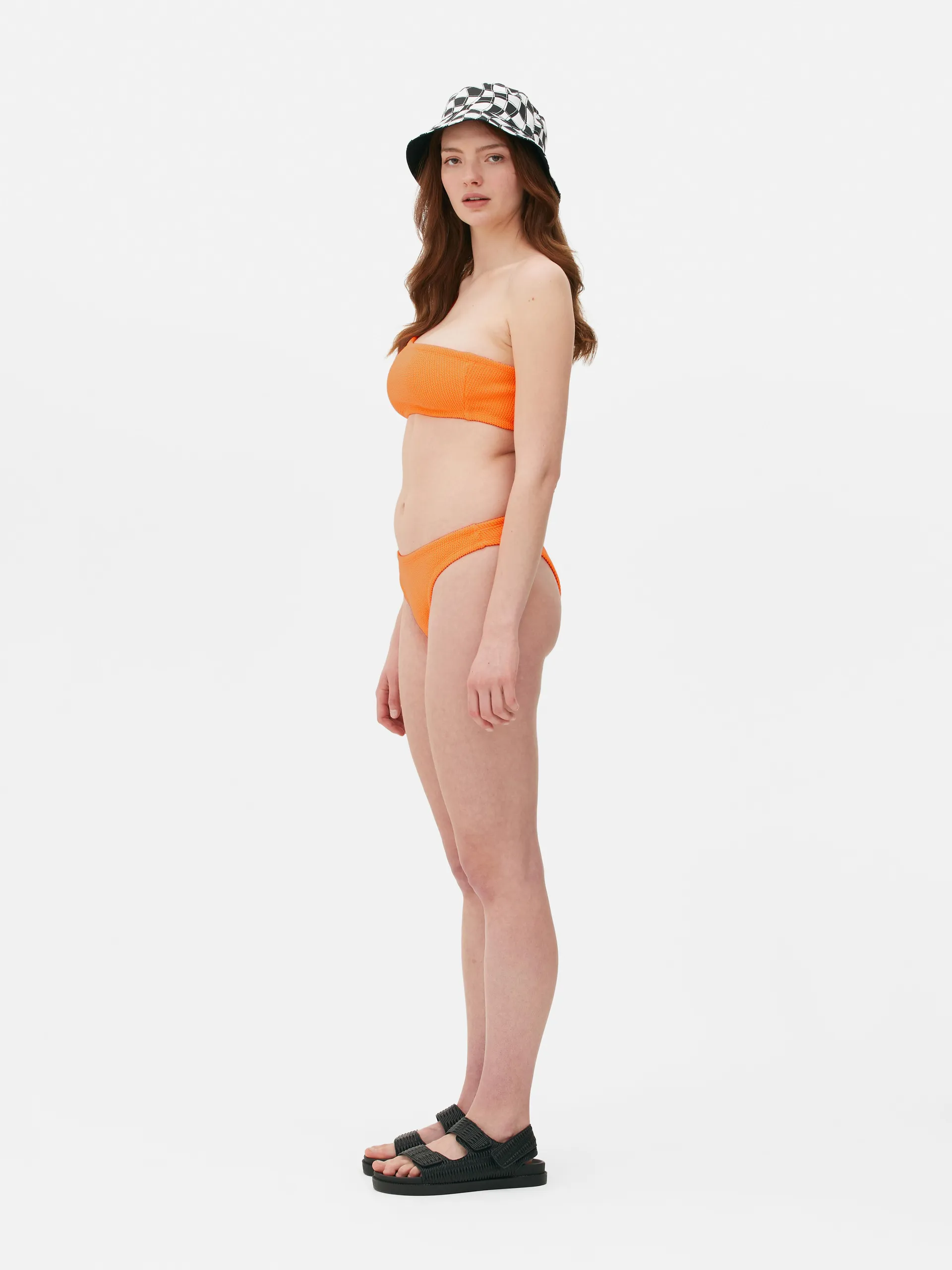 Textured High-Leg Bikini Bottom Briefs