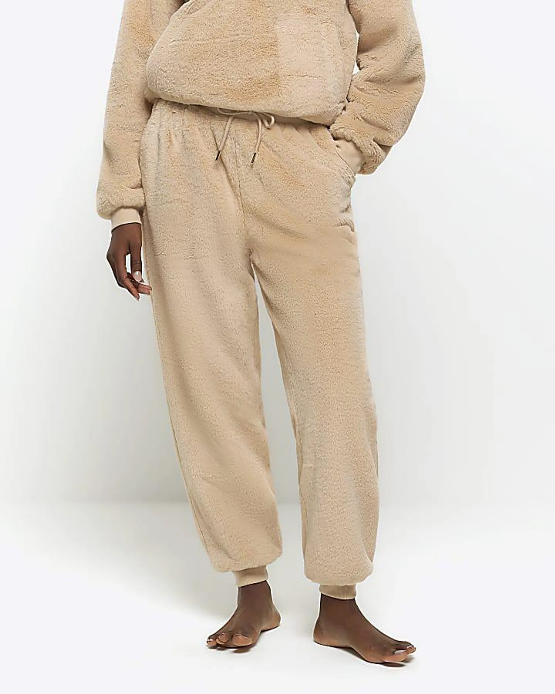 Brown faux fur lounge joggers