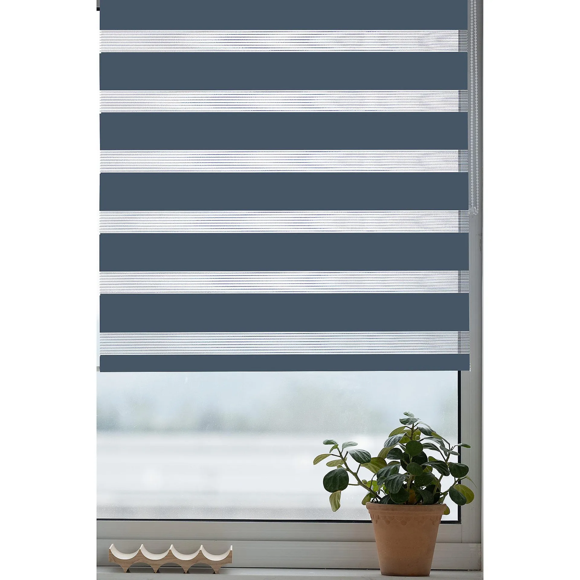 Elin Corded Dark blue Striped Day & night Roller Blind (W)60cm (L)180cm