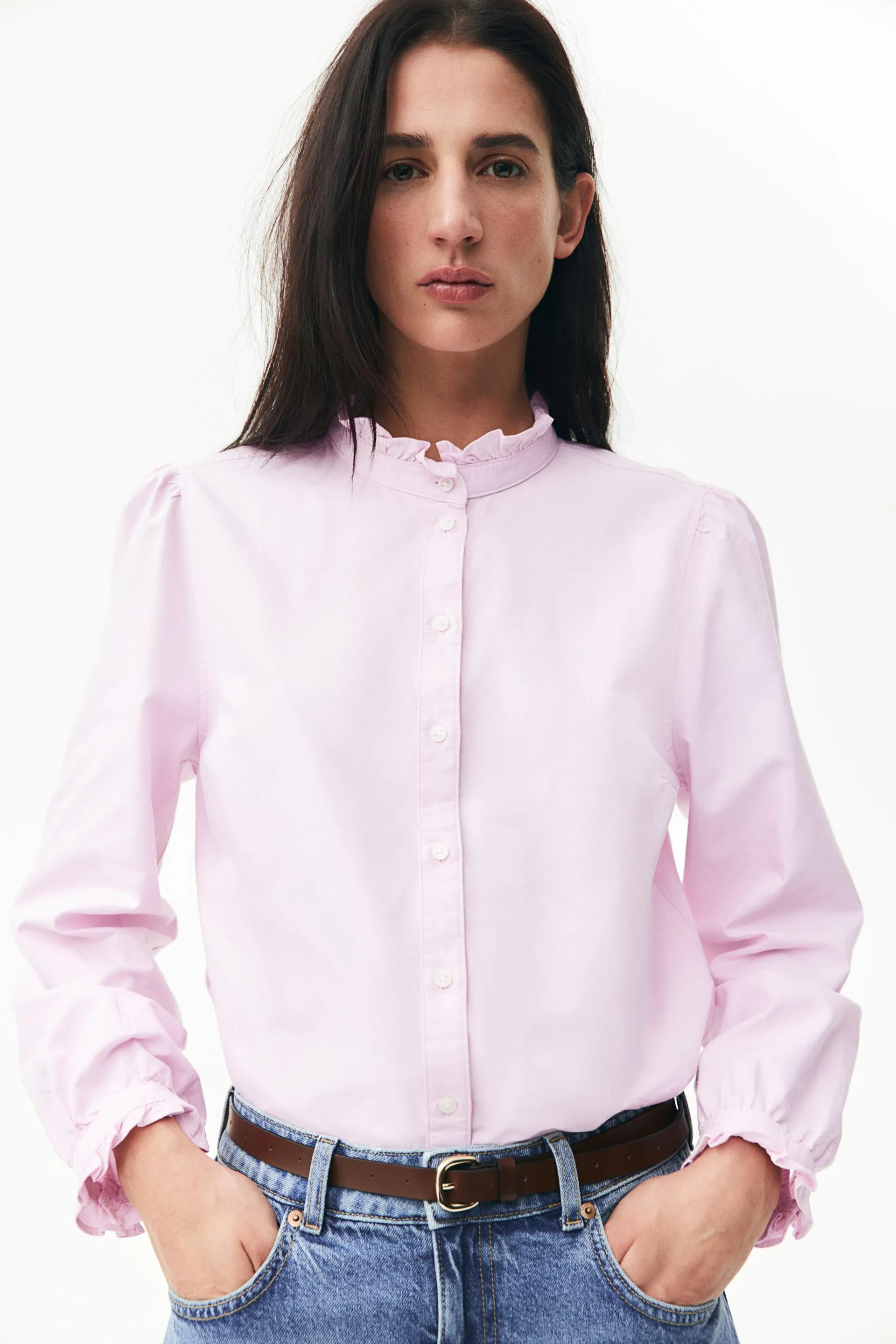 Frill-trimmed Oxford blouse