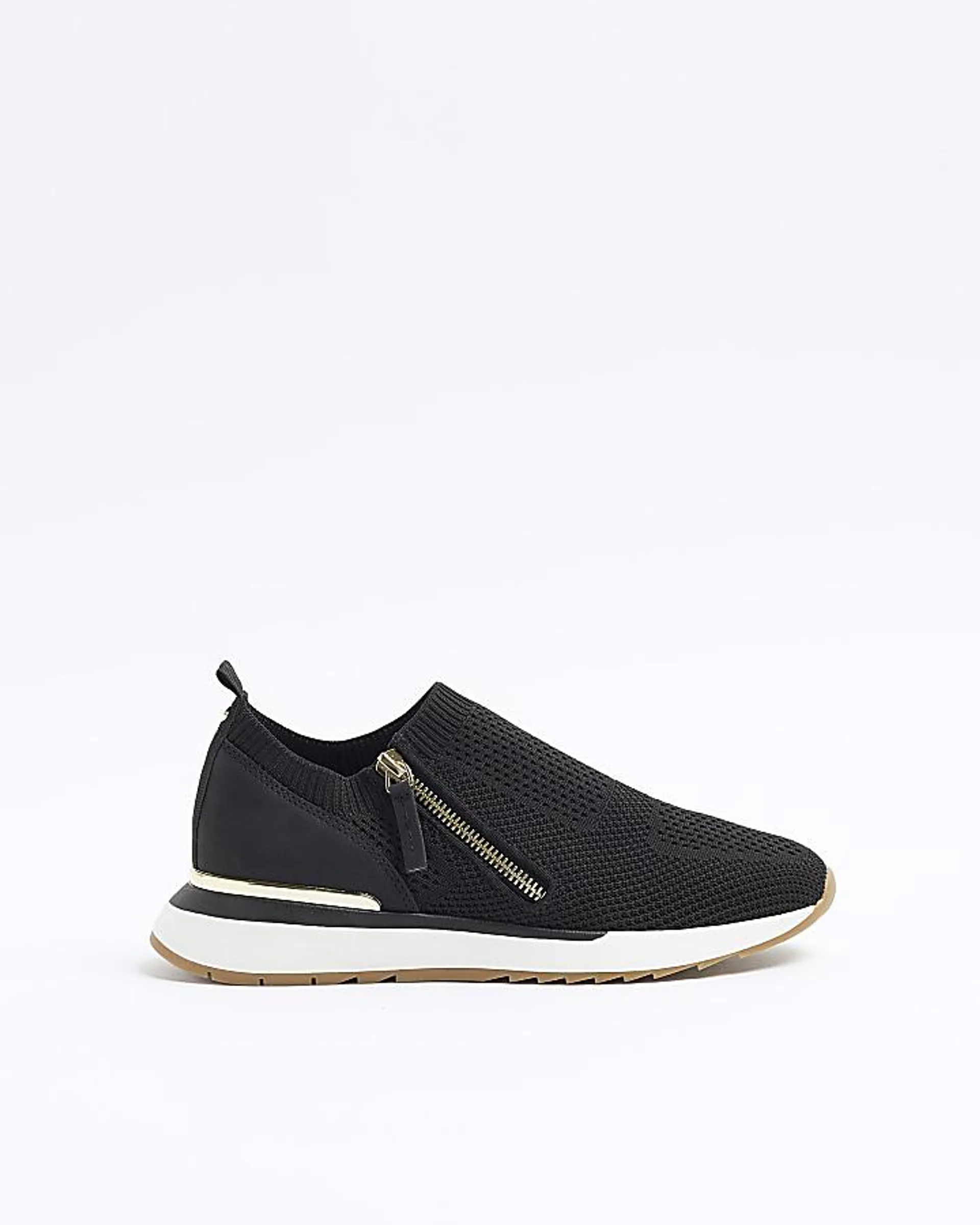 Black knit side zip trainers