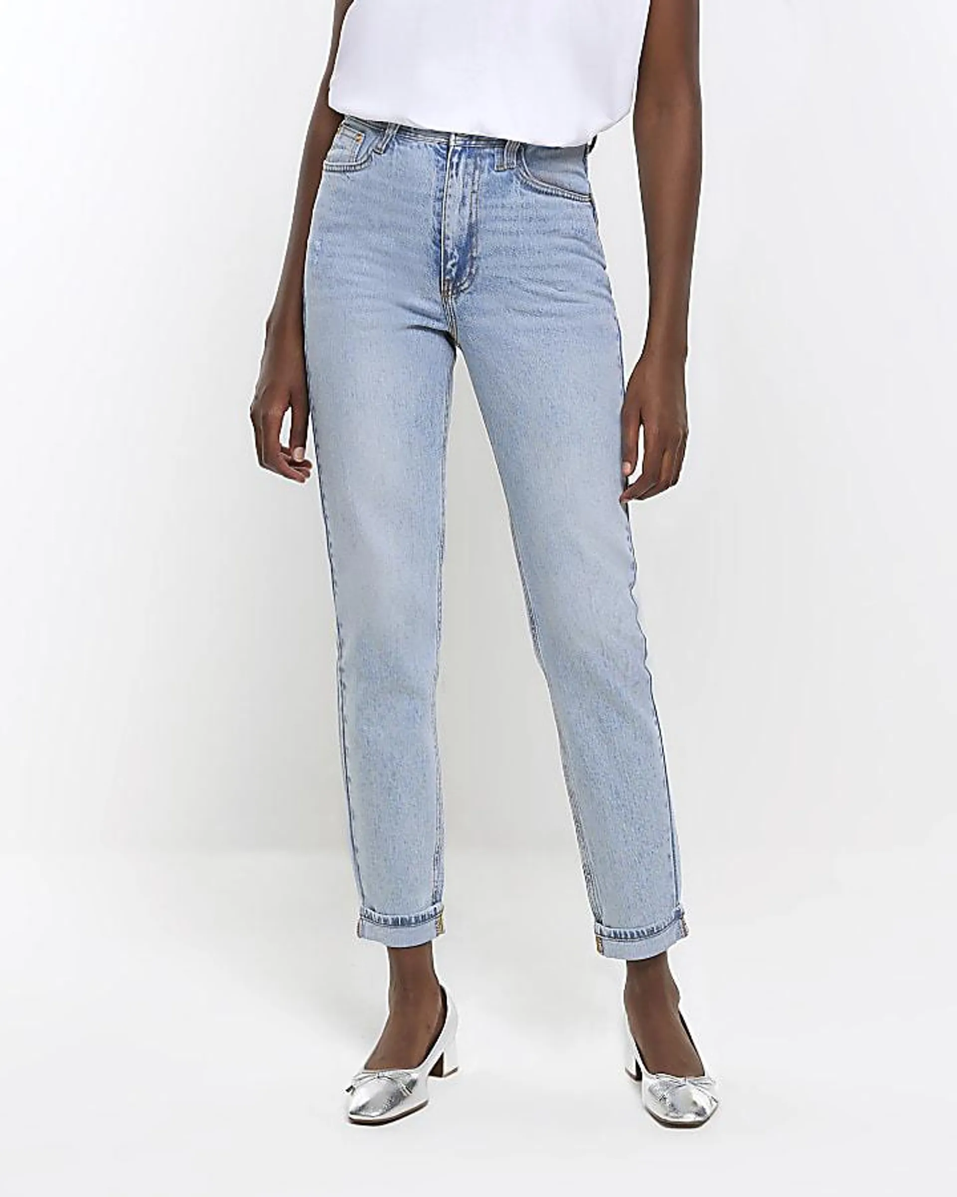 Blue high waist turned hem mom jeans