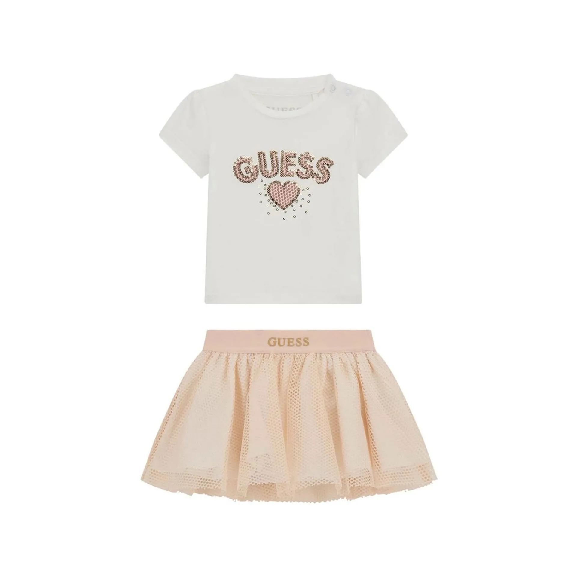 New in GUESS Two-Piece Sequin Logo T-Shirt & Skirt Set €50.00