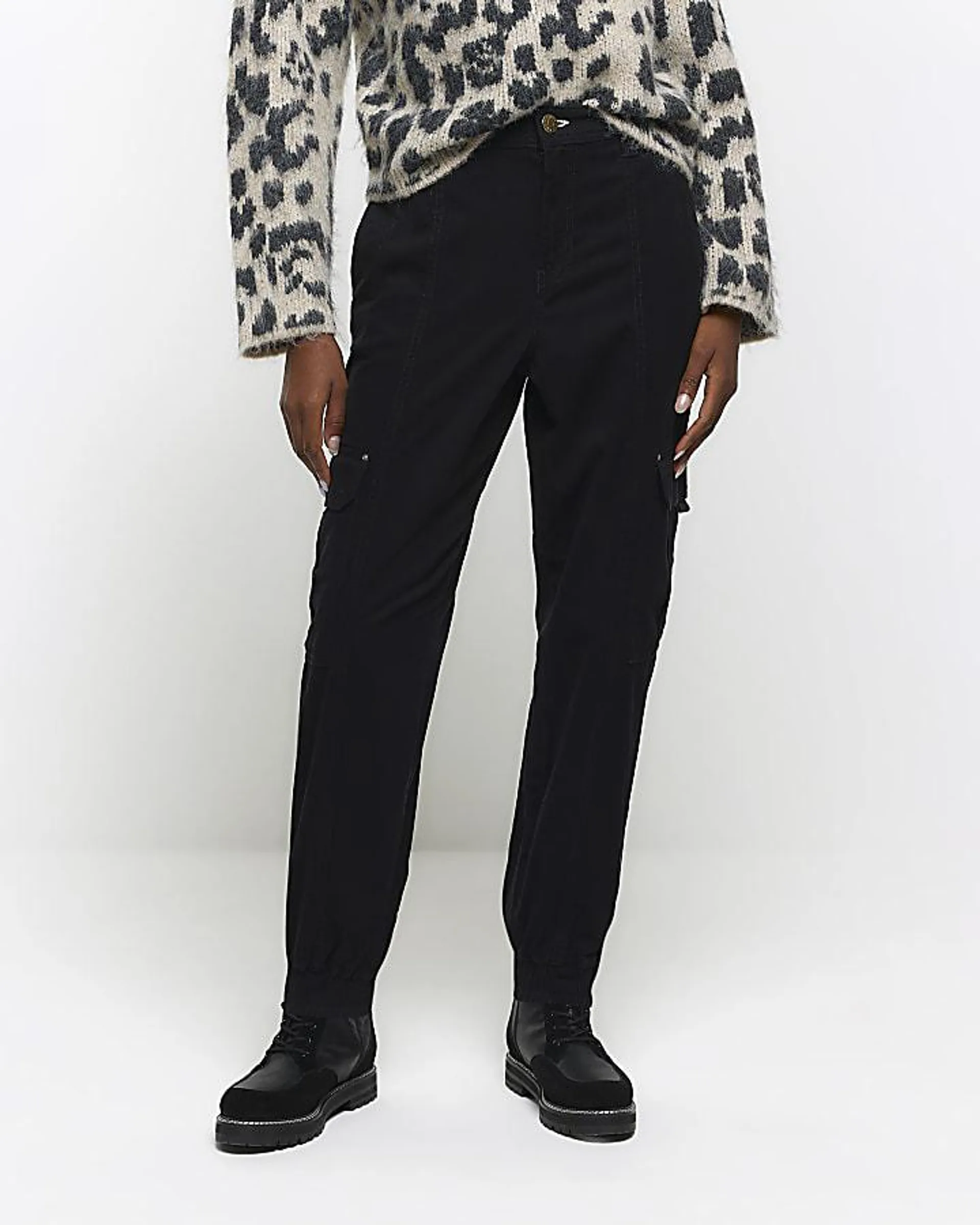 Black zip cuffed cargo trousers