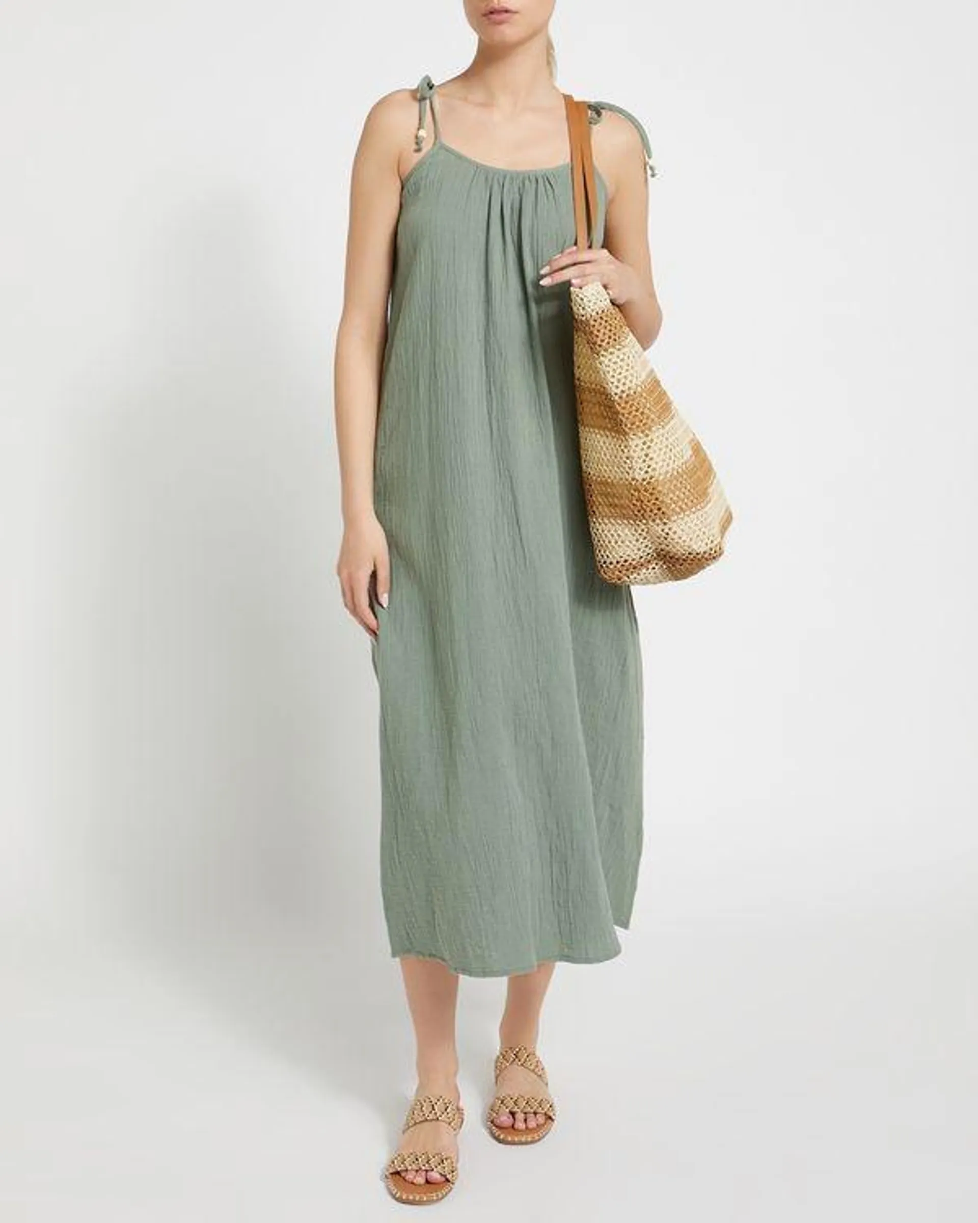 Double Cloth Cotton Strappy Maxi Dress