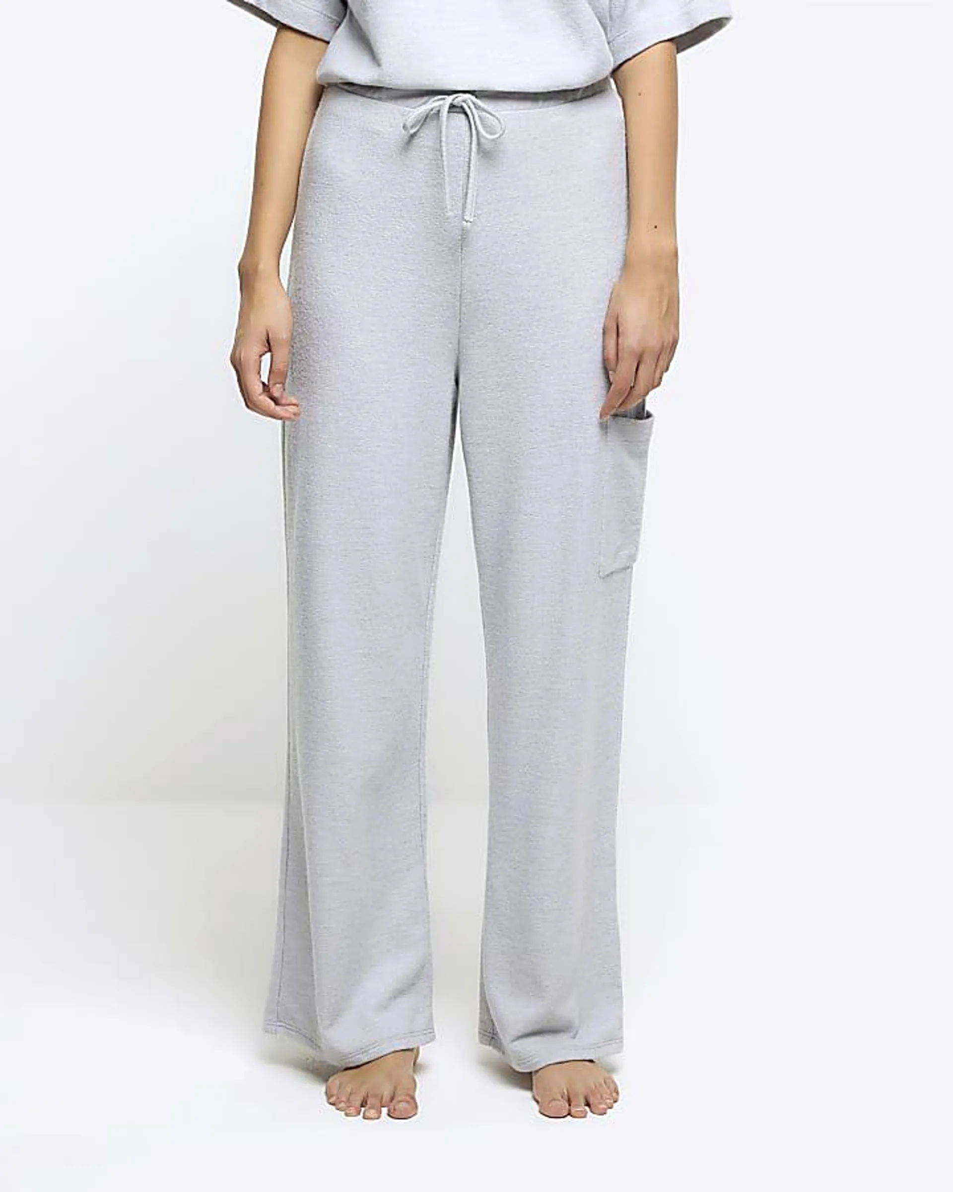 Silver wide leg cargo lounge trousers