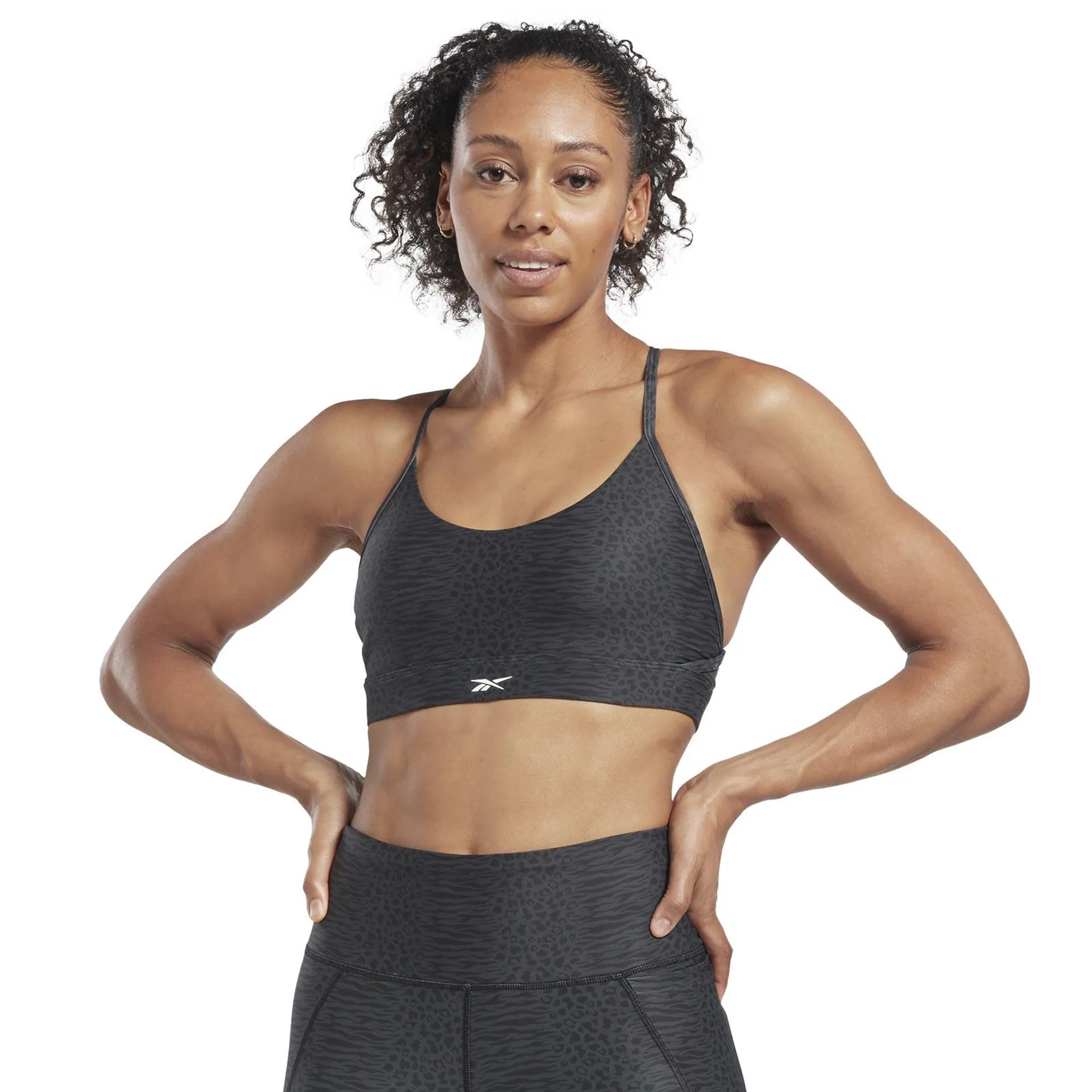 REEBOK LUX STRAPPY MODERN SAFARI PRINT WOMENS SPORTS BRA